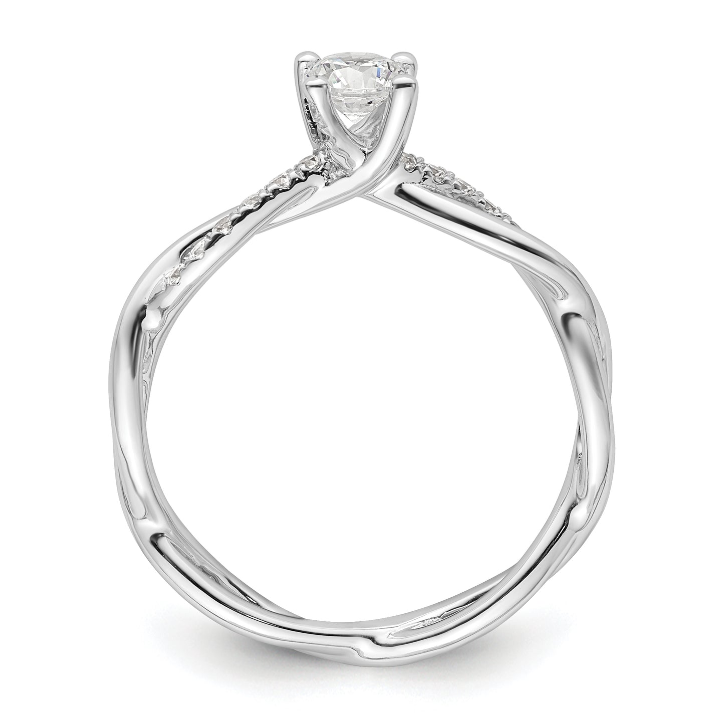 14k White Gold Criss-Cross (Holds 1/4 carat (4.1mm) Round Center) 1/8 carat Diamond Semi-mount Engagement Ring