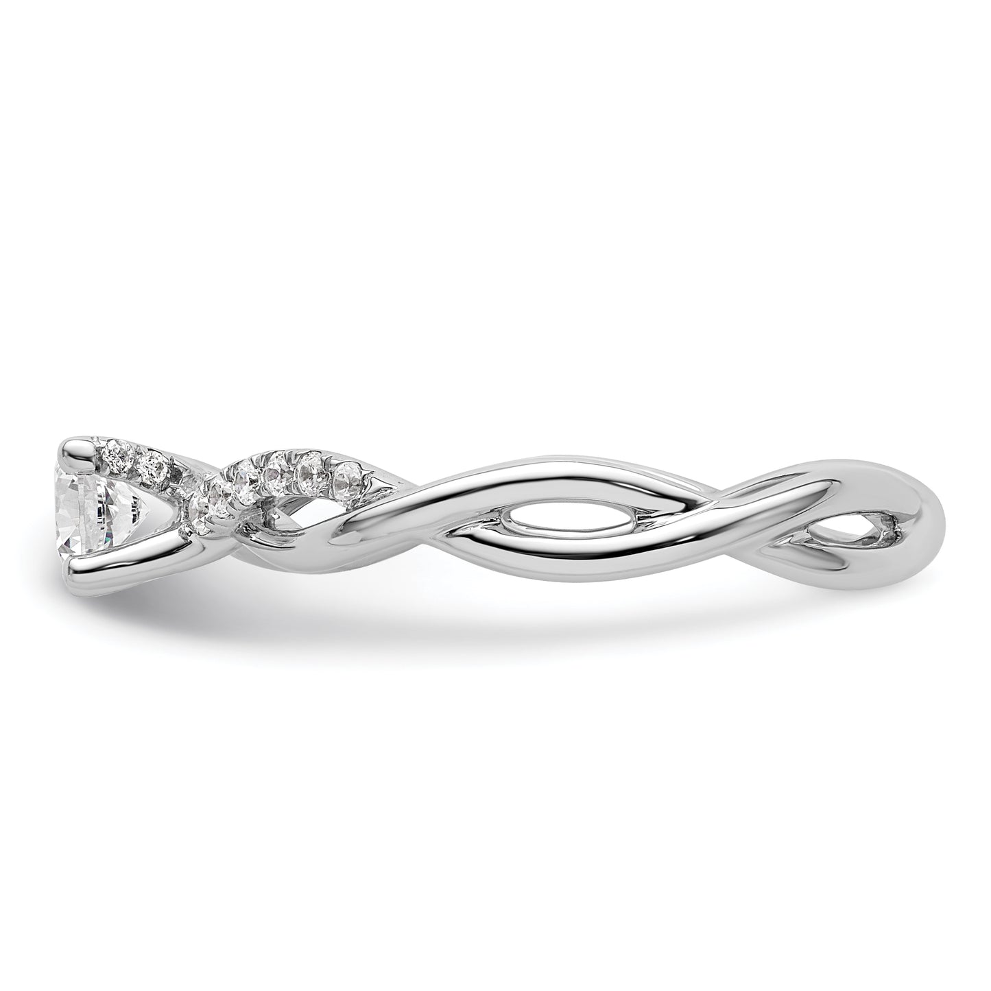 14k White Gold Criss-Cross (Holds 1/4 carat (4.1mm) Round Center) 1/8 carat Diamond Semi-mount Engagement Ring