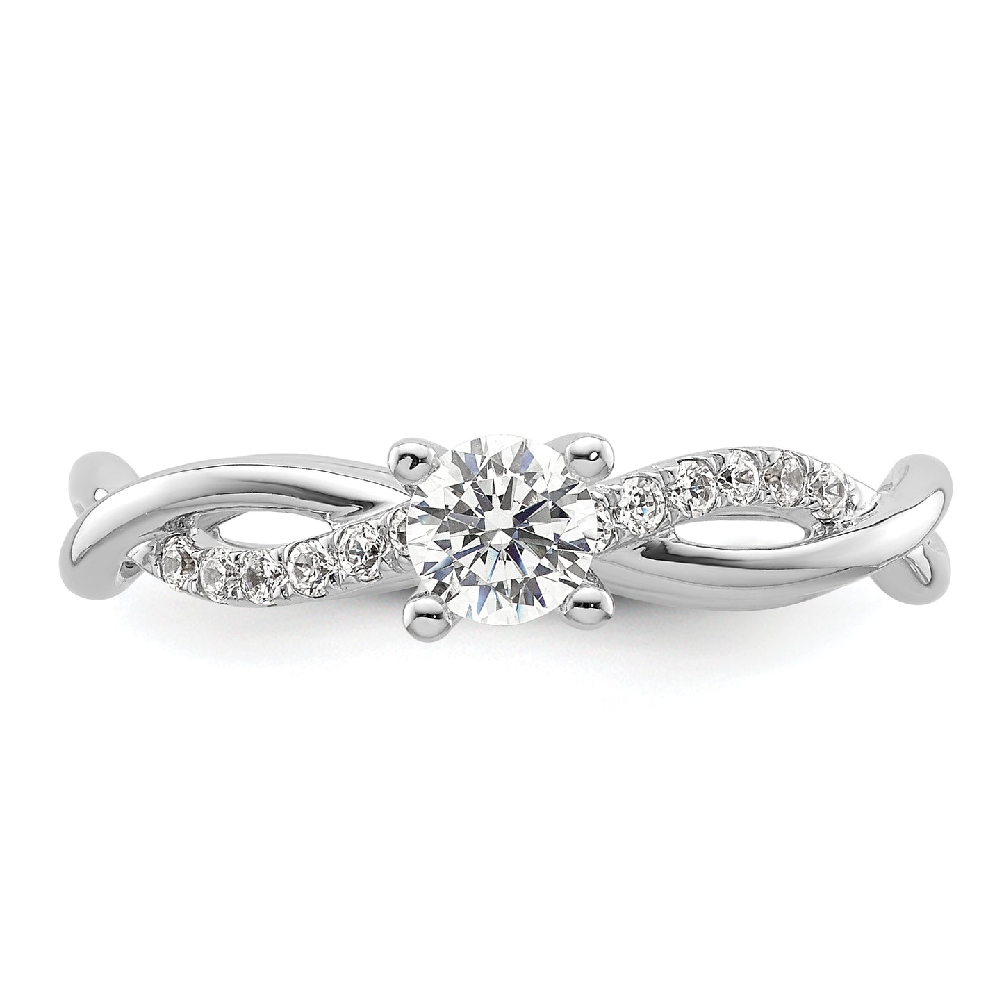14k White Gold Criss-Cross (Holds 1/4 carat (4.1mm) Round Center) 1/8 carat Diamond Semi-mount Engagement Ring