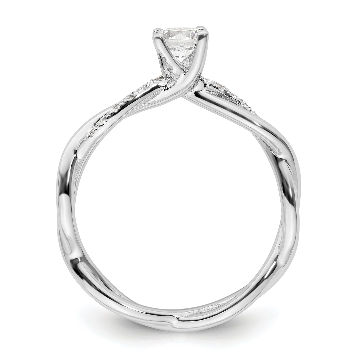 14k White Gold Criss-Cross (Holds 1/3 carat (4.5mm) Round Center) 1/8 carat Diamond Semi-mount Engagement Ring