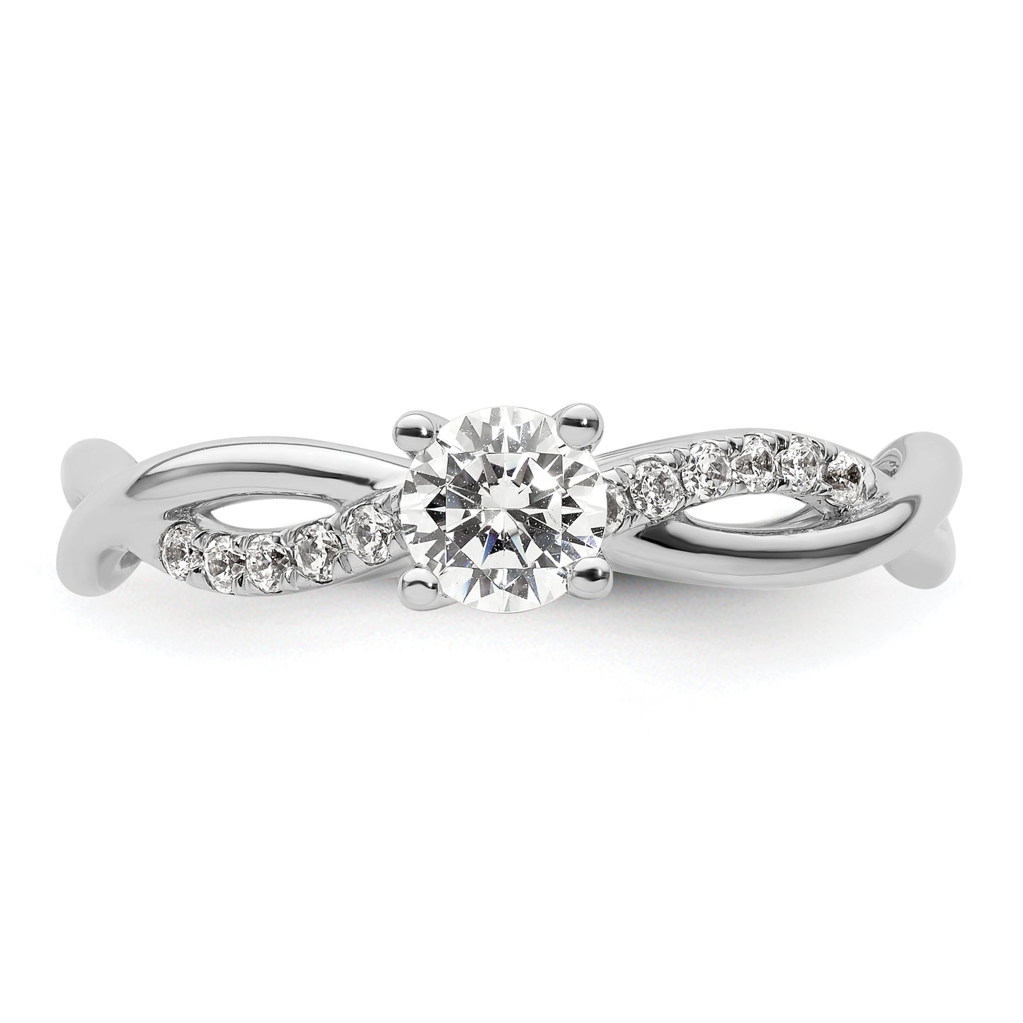 14k White Gold Criss-Cross (Holds 1/3 carat (4.5mm) Round Center) 1/8 carat Diamond Semi-mount Engagement Ring