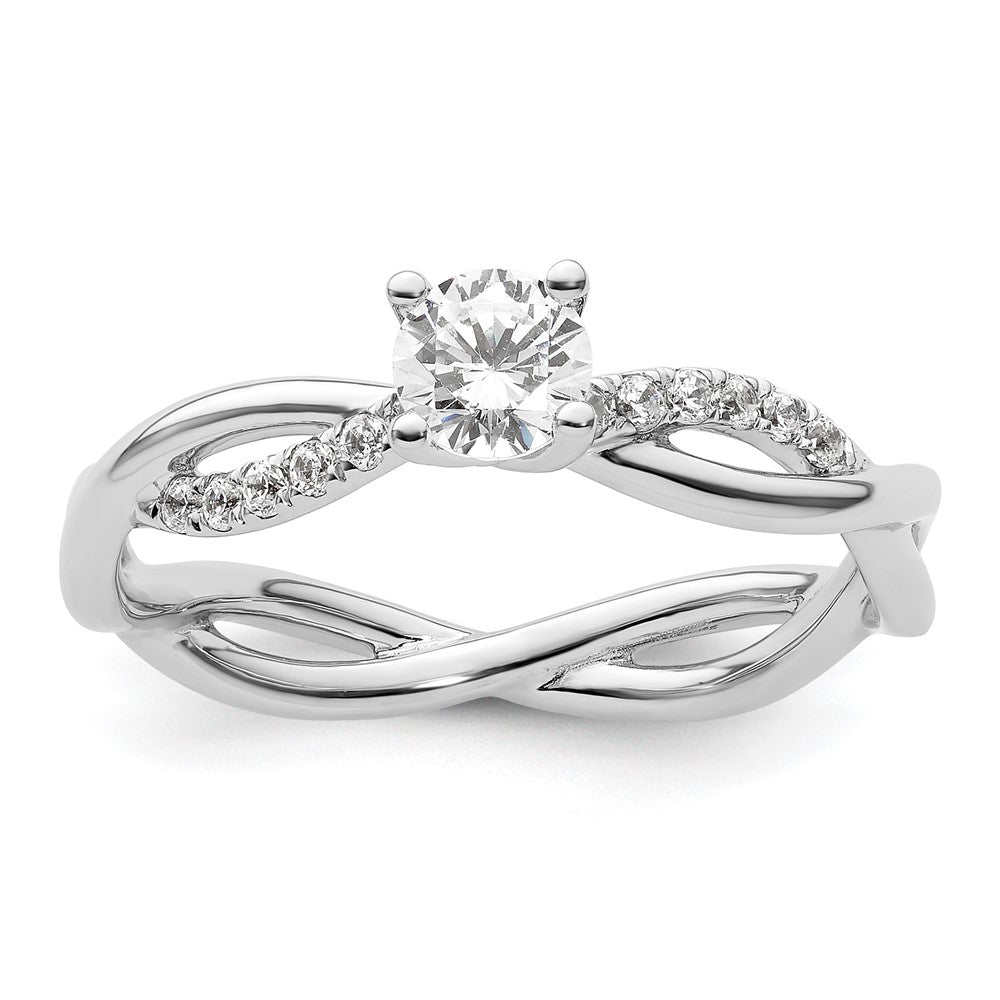 14k White Gold Criss-Cross (Holds 1/3 carat (4.5mm) Round Center) 1/8 carat Diamond Semi-mount Engagement Ring