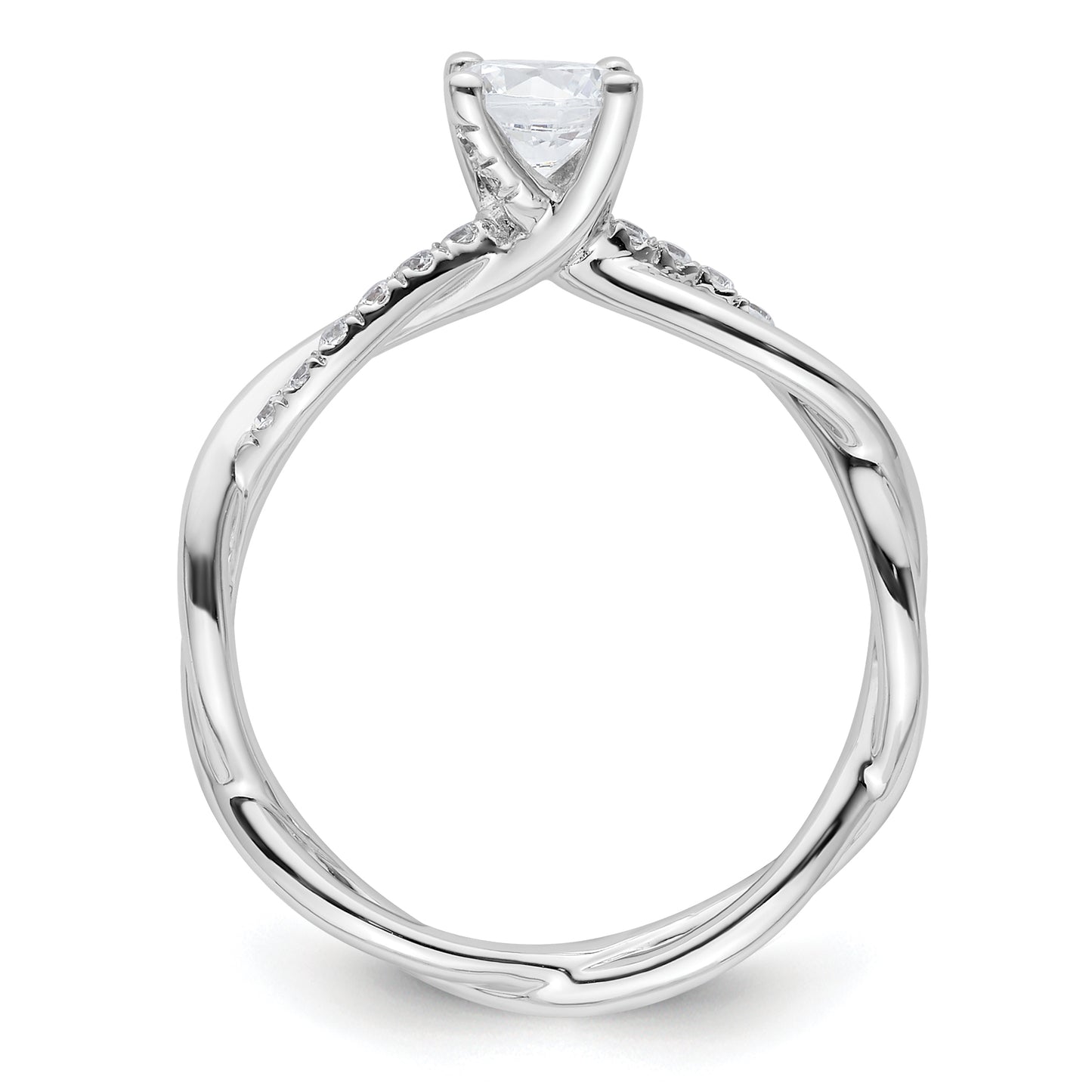 14k White Gold Criss-Cross (Holds 1/2 carat (5.2mm) Round Center) 1/8 carat Diamond Semi-mount Engagement Ring