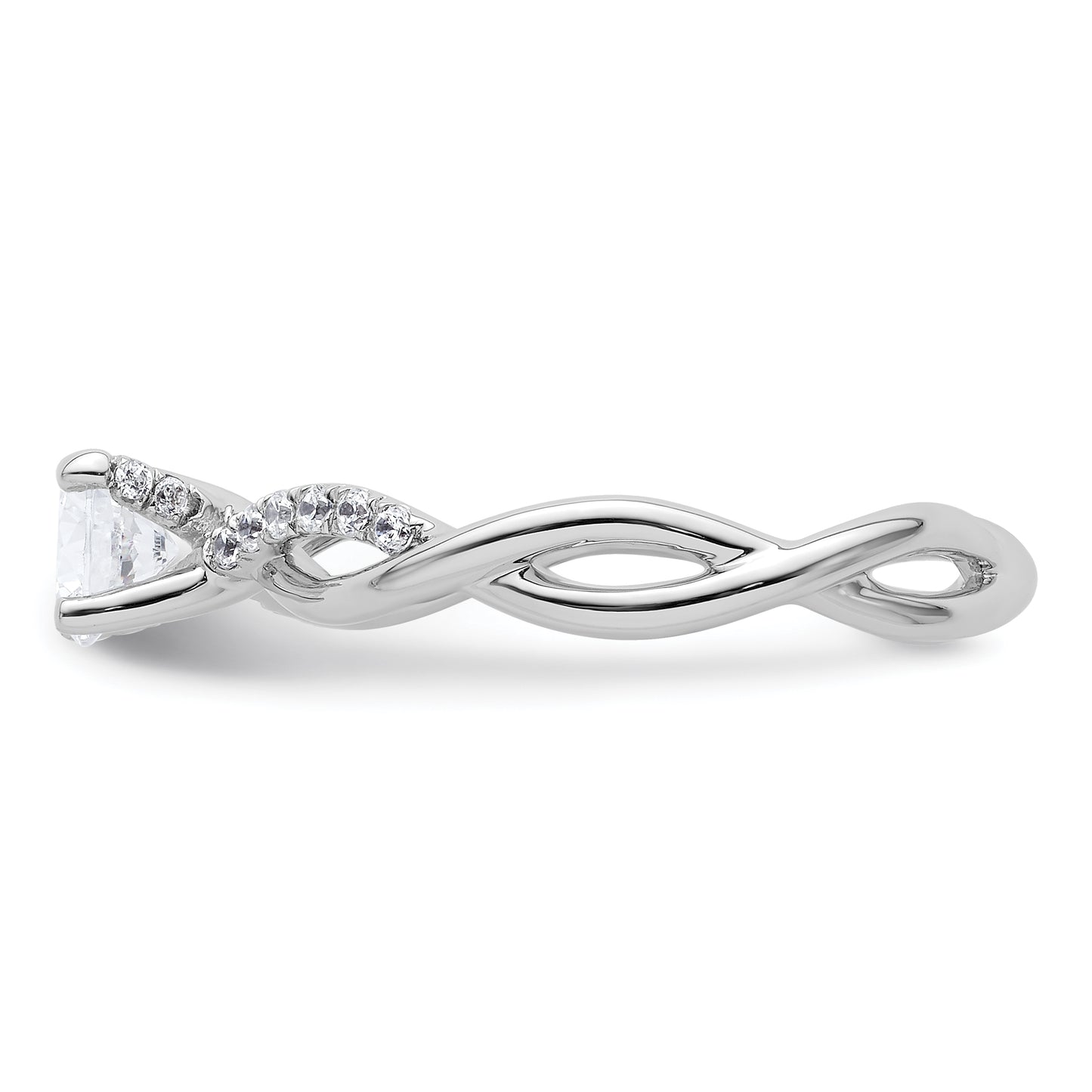 14k White Gold Criss-Cross (Holds 1/2 carat (5.2mm) Round Center) 1/8 carat Diamond Semi-mount Engagement Ring