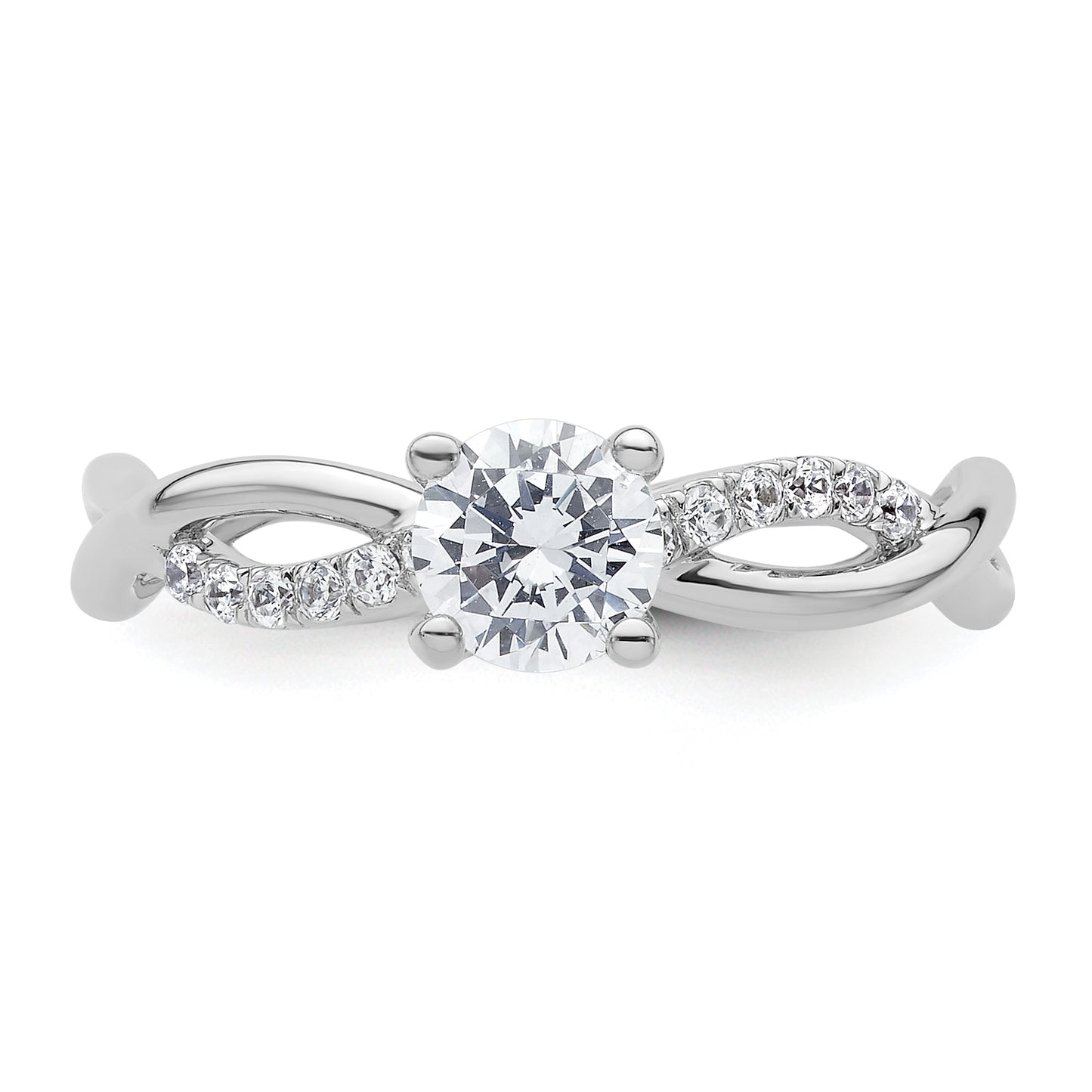 14k White Gold Criss-Cross (Holds 1/2 carat (5.2mm) Round Center) 1/8 carat Diamond Semi-mount Engagement Ring