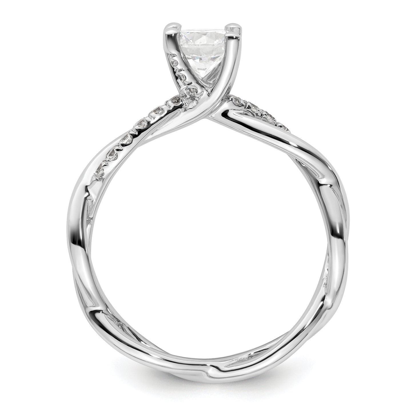 14k White Gold Criss-Cross (Holds 3/4 carat (5.8mm) Round Center) 1/5 carat Diamond Semi-mount Engagement Ring