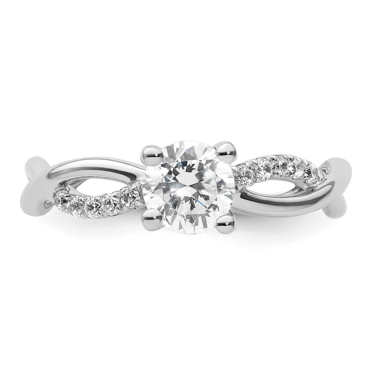 14k White Gold Criss-Cross (Holds 3/4 carat (5.8mm) Round Center) 1/5 carat Diamond Semi-mount Engagement Ring