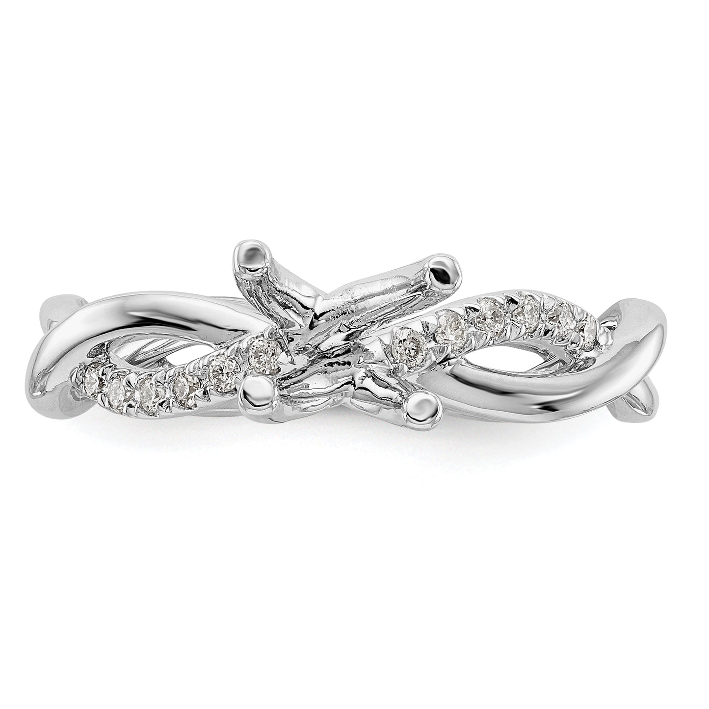 14k White Gold Criss-Cross (Holds 1 carat (6.5mm) Round Center) 1/4 carat Diamond Semi-mount Engagement Ring