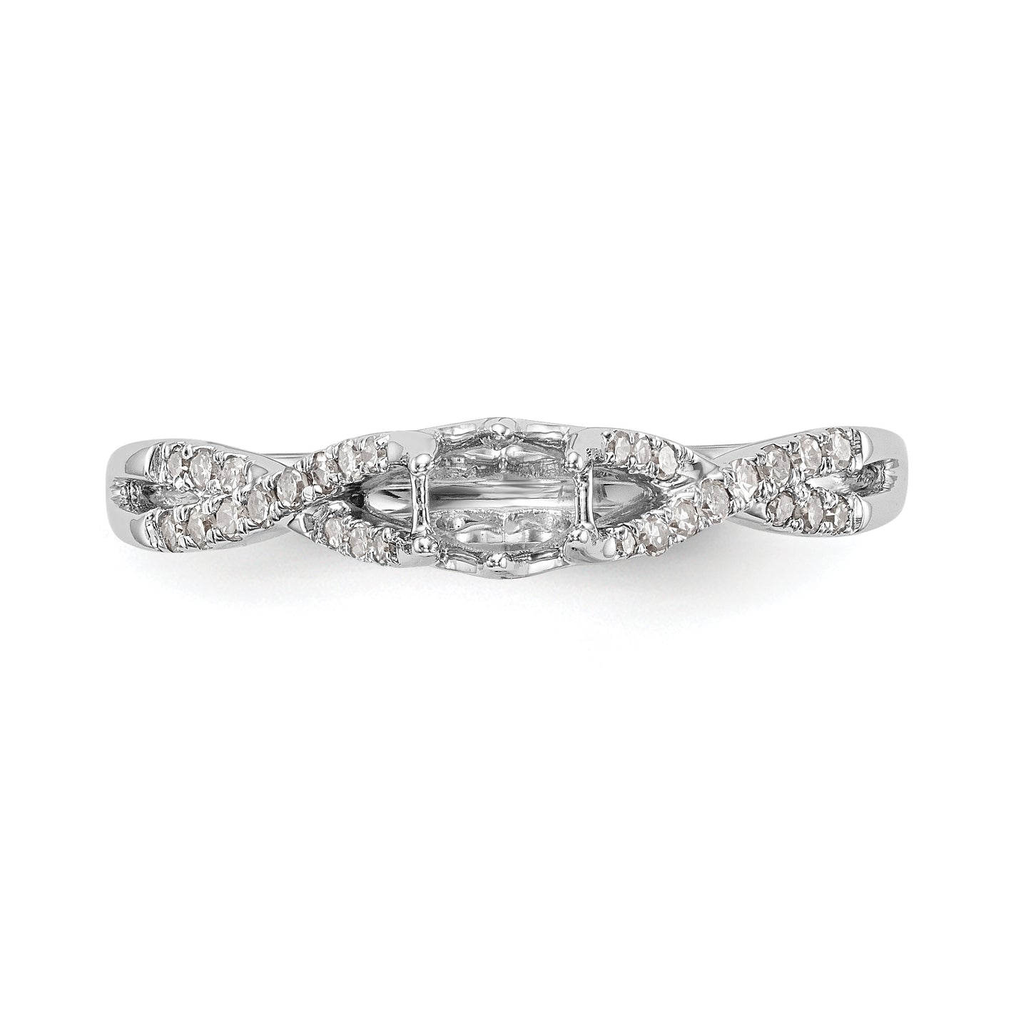 14k White Gold Criss-Cross (Holds 1/3 carat (4.1mm) Round Center) 1/6 carat Diamond Semi-mount Engagement Ring