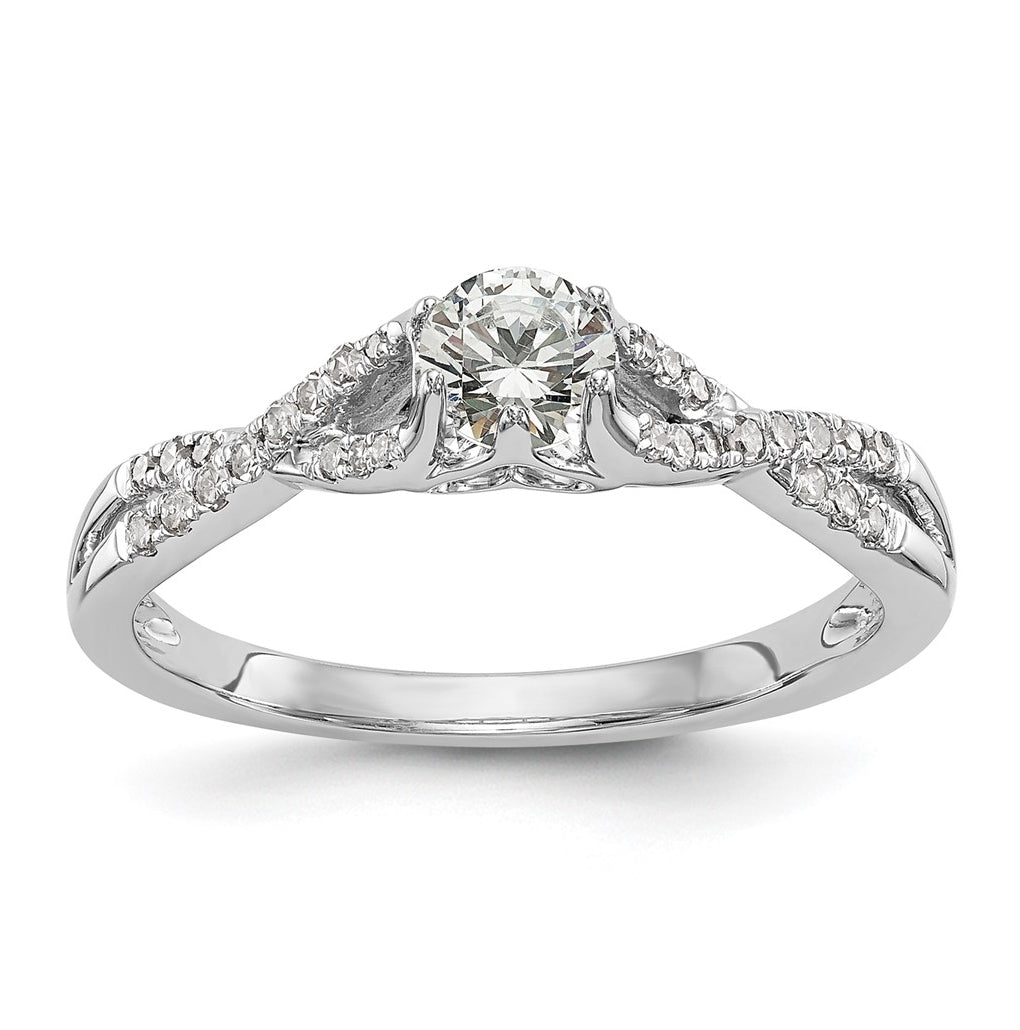 14k White Gold Criss-Cross (Holds 1/3 carat (4.1mm) Round Center) 1/6 carat Diamond Semi-mount Engagement Ring