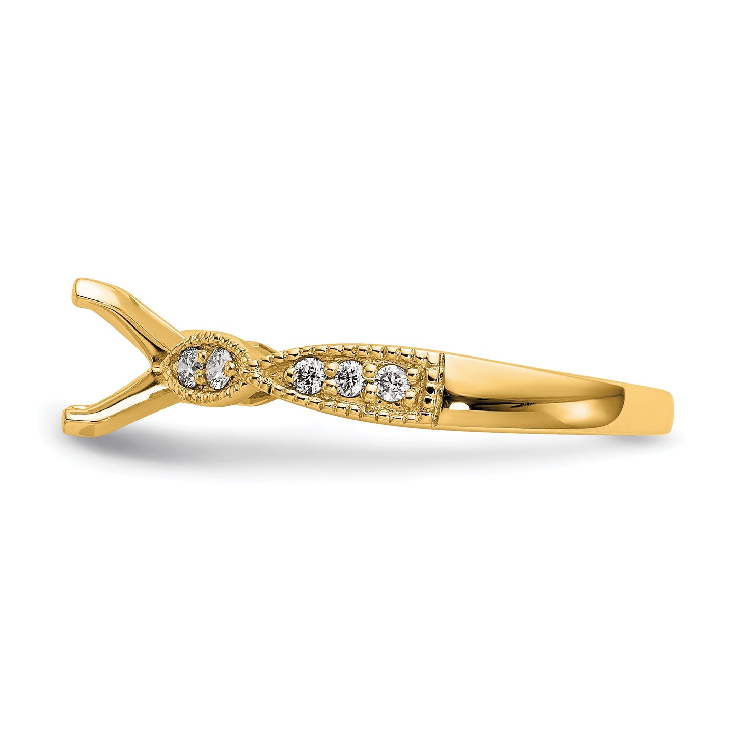 14k Yellow Gold Diamond Round Semi-mount Criss-Cross Engagement Ring
