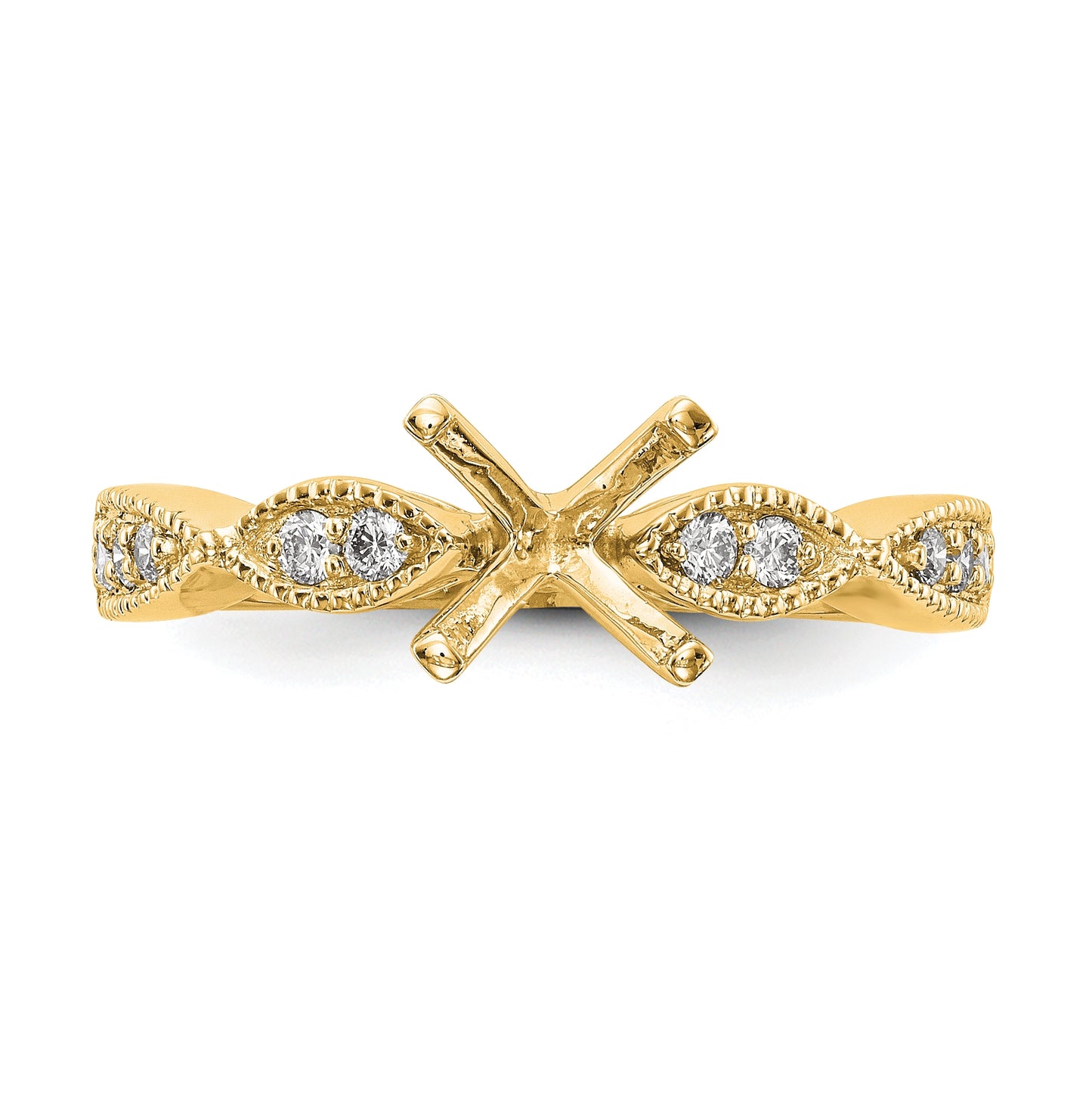 14k Yellow Gold Diamond Round Semi-mount Criss-Cross Engagement Ring