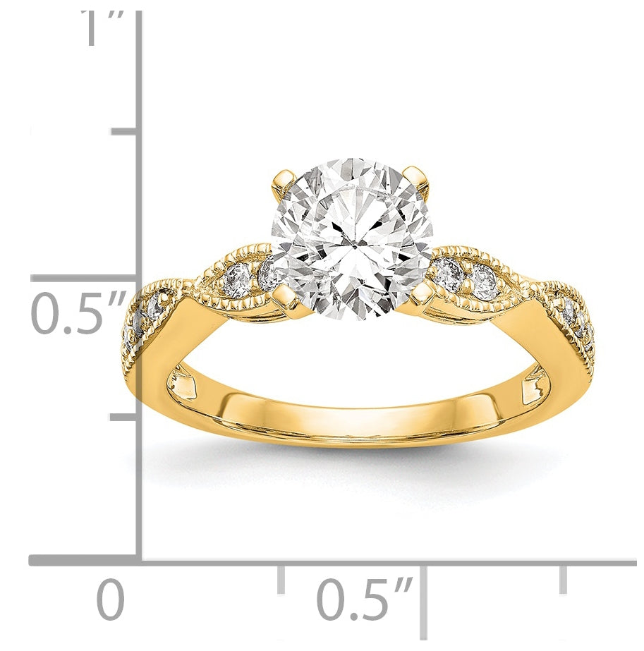 14k Yellow Gold Diamond Round Semi-mount Criss-Cross Engagement Ring