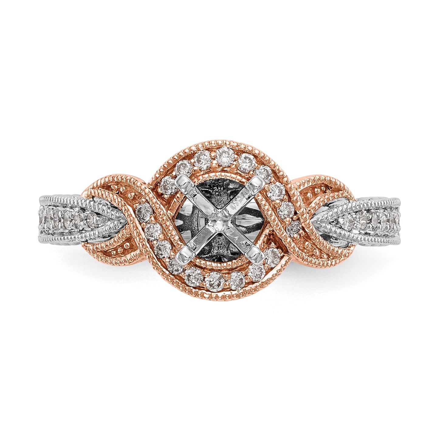 14k Two-tone Criss-Cross Peg Set 1/4 carat Diamond Semi-mount Engagement Ring
