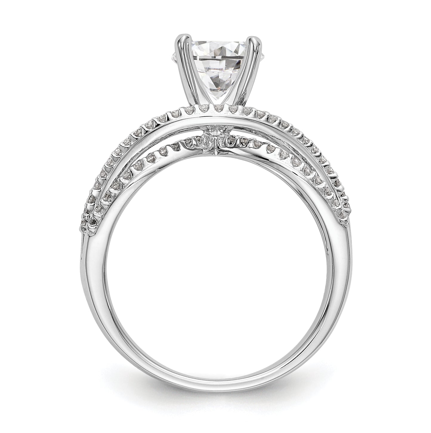 14k White Gold Criss-Cross Peg Set 3/8 carat Diamond Semi-mount Engagement Ring, 2.5 to 7.6 mm (tapered)