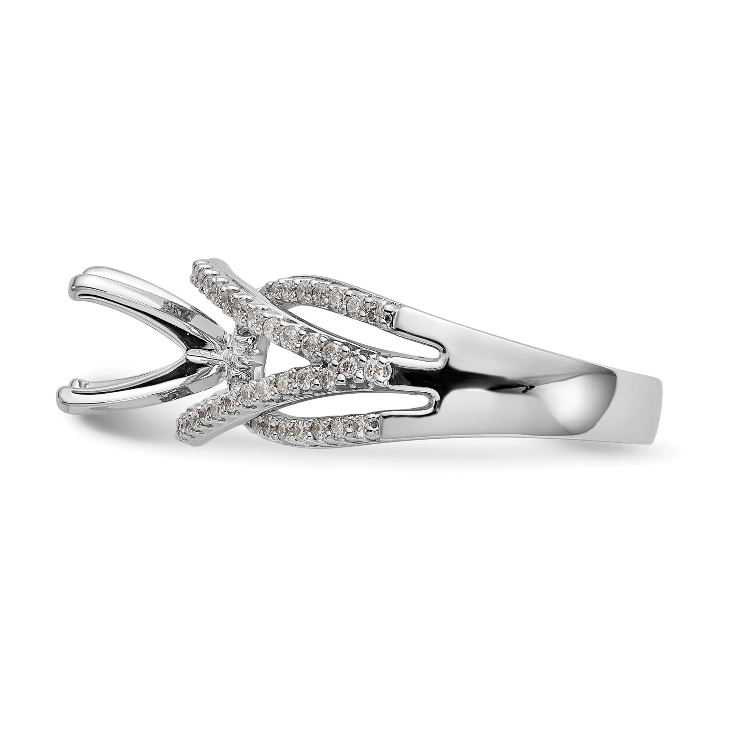 14k White Gold Criss-Cross Peg Set 3/8 carat Diamond Semi-mount Engagement Ring, 2.5 to 7.6 mm (tapered)