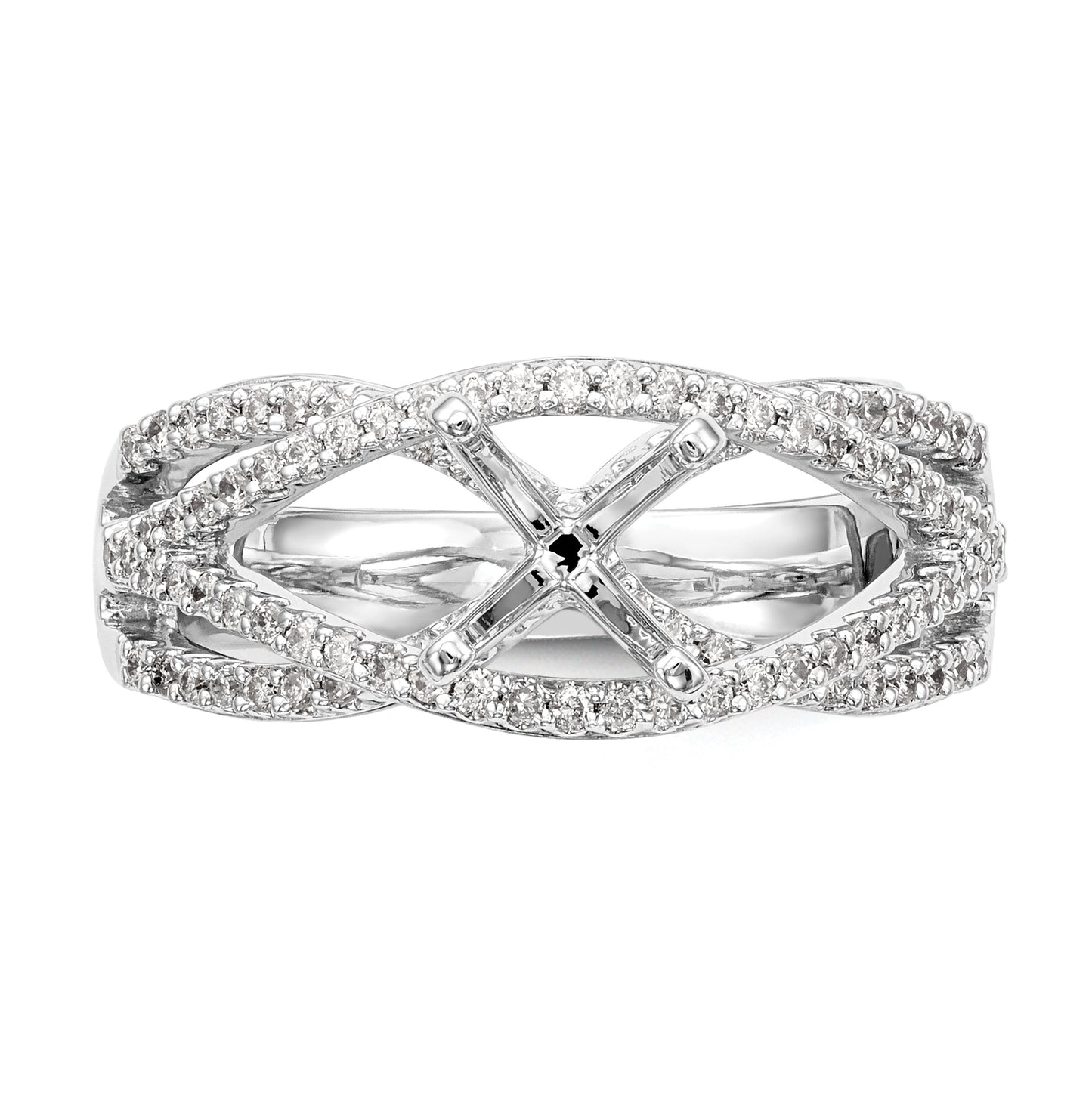 14k White Gold Criss-Cross Peg Set 3/8 carat Diamond Semi-mount Engagement Ring, 2.5 to 7.6 mm (tapered)