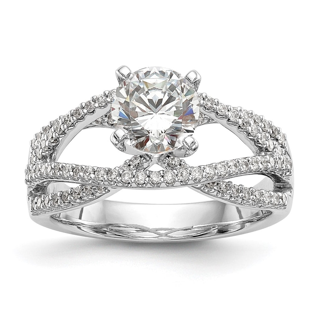 14k White Gold Criss-Cross Peg Set 3/8 carat Diamond Semi-mount Engagement Ring, 2.5 to 7.6 mm (tapered)