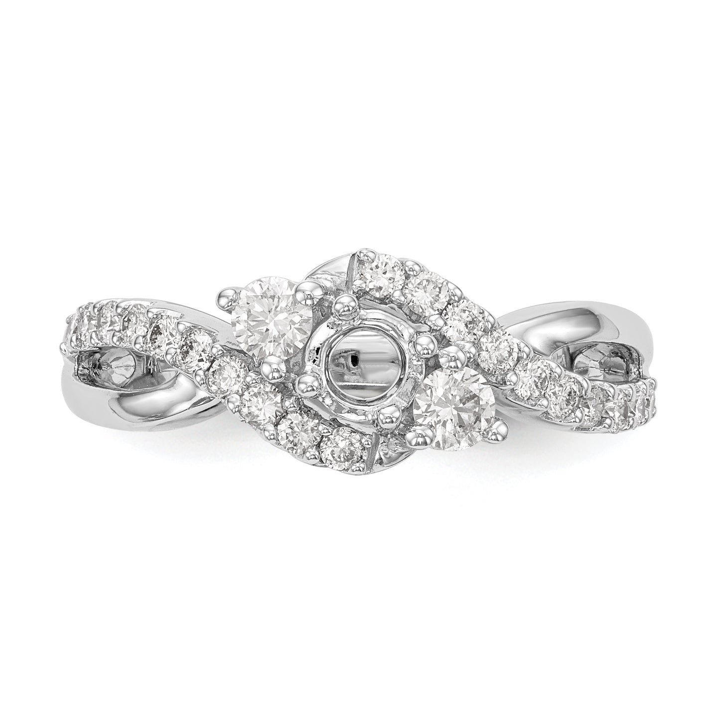 14k White Gold Criss-Cross Peg Set 1/2 carat Diamond Semi-mount Engagement Ring