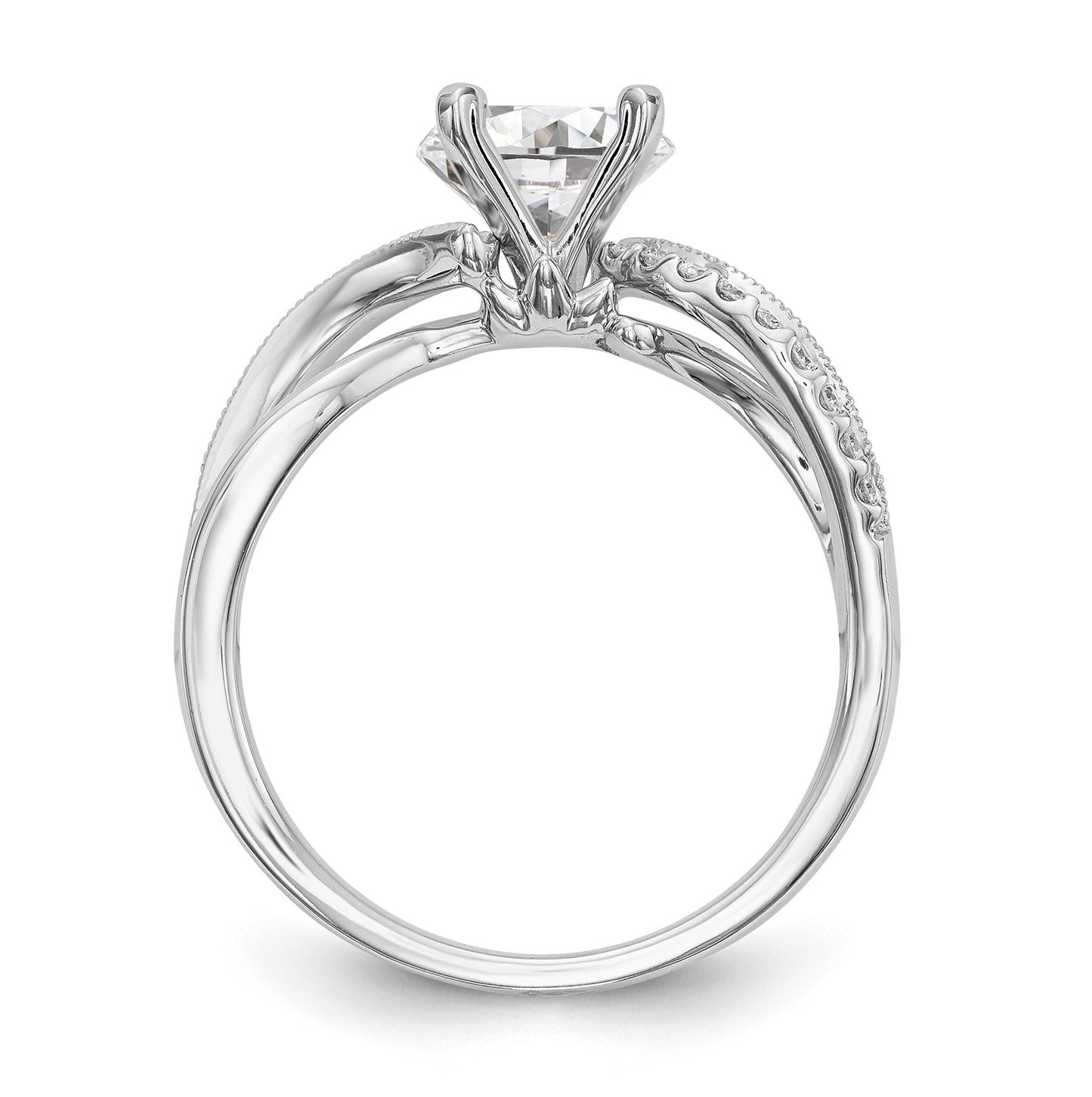 14k White Gold Criss-Cross Peg Set 1/6 carat Diamond Semi-mount Engagement Ring, 1.7 to 2.7 mm (tapered)