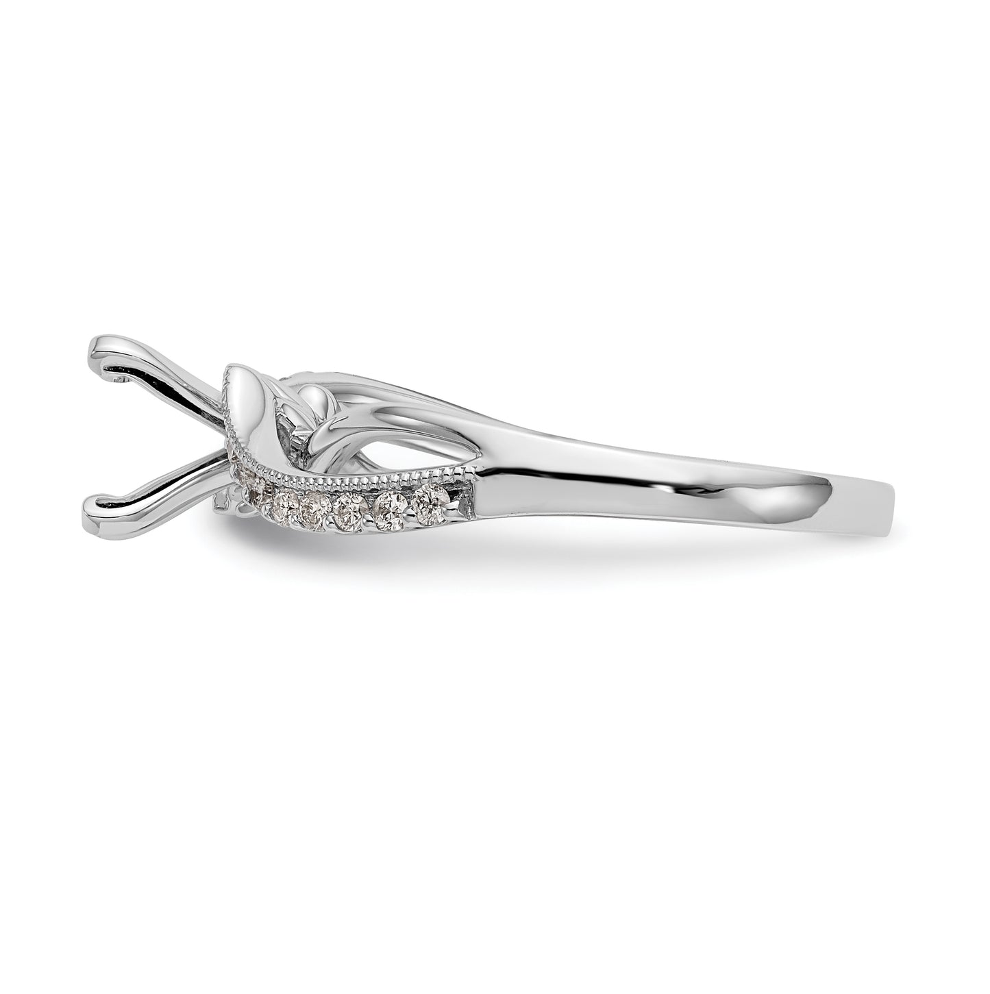 14k White Gold Criss-Cross Peg Set 1/6 carat Diamond Semi-mount Engagement Ring, 1.7 to 2.7 mm (tapered)