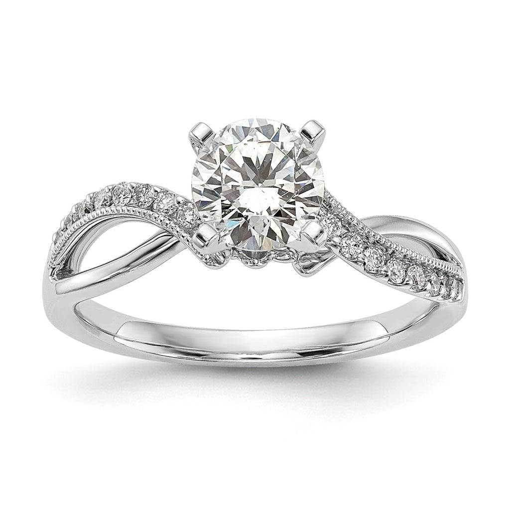 14k White Gold Criss-Cross Peg Set 1/6 carat Diamond Semi-mount Engagement Ring, 1.7 to 2.7 mm (tapered)