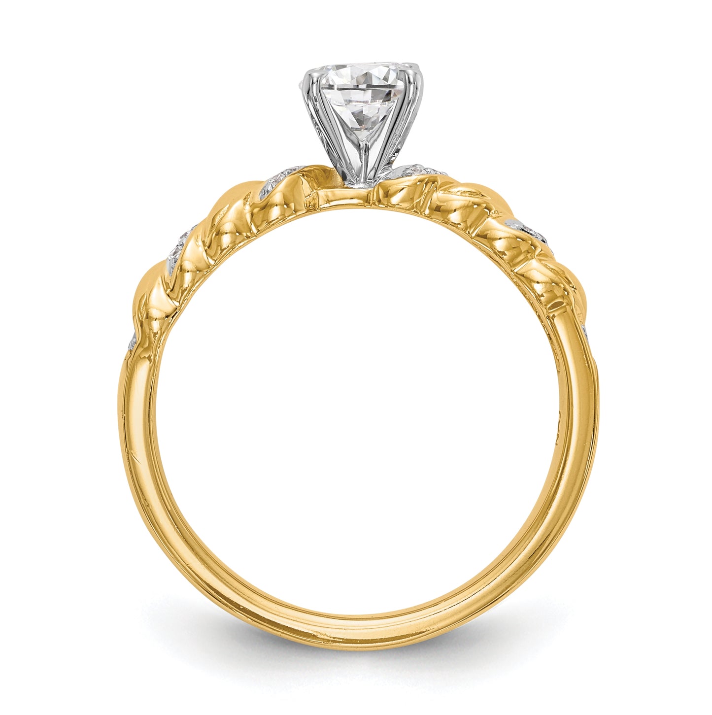 14K Yellow Gold Twist Peg Set 1/20 carat Diamond Semi-mount Engagement Ring