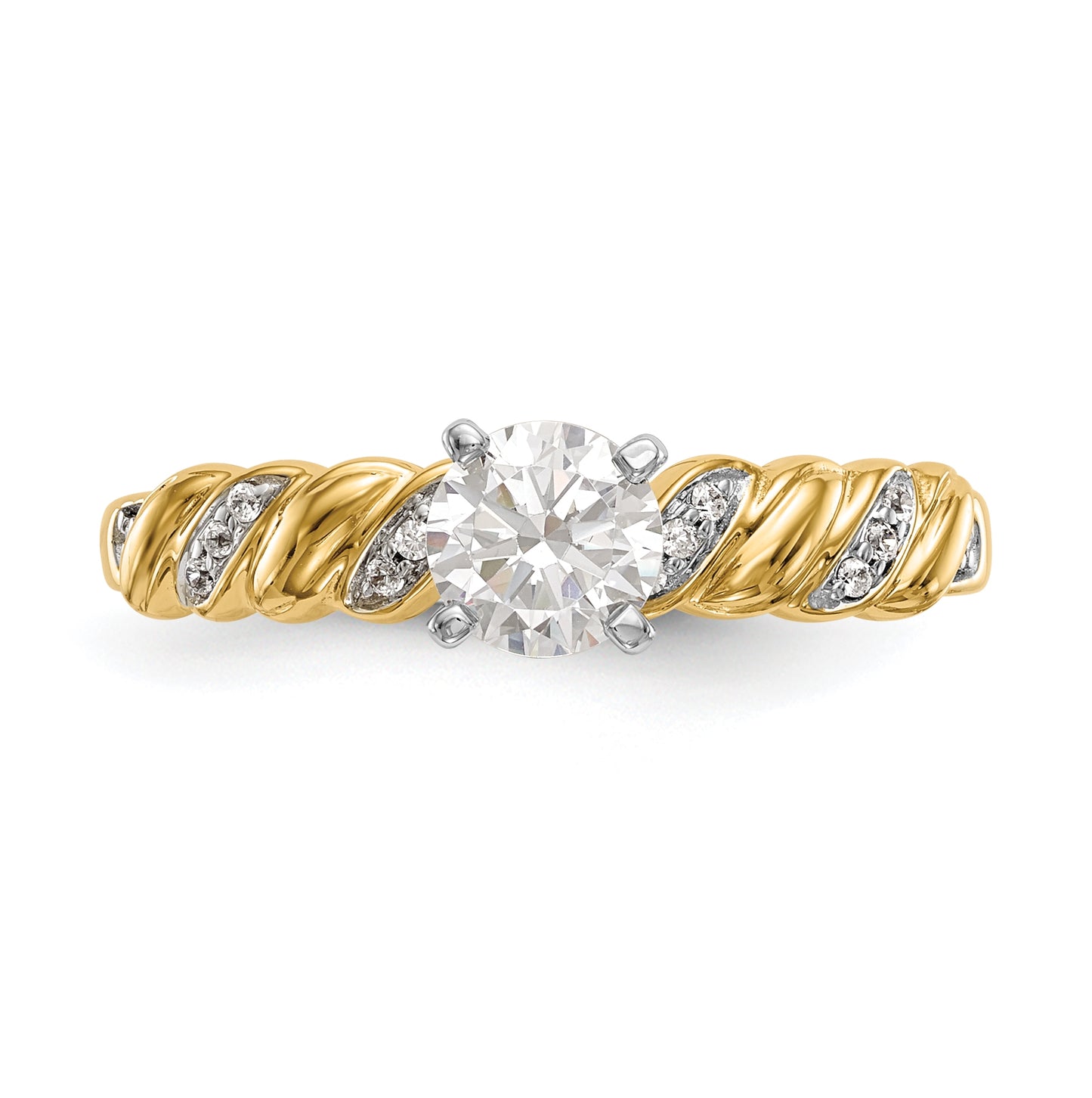 14K Yellow Gold Twist Peg Set 1/20 carat Diamond Semi-mount Engagement Ring
