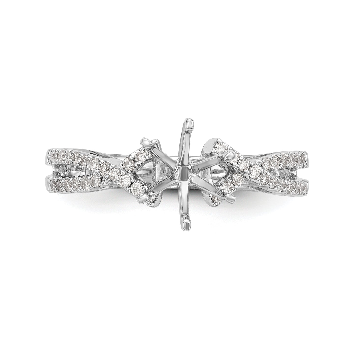 14k White Gold Criss-Cross Peg Set 1/5 carat Diamond Semi-mount Engagement Ring