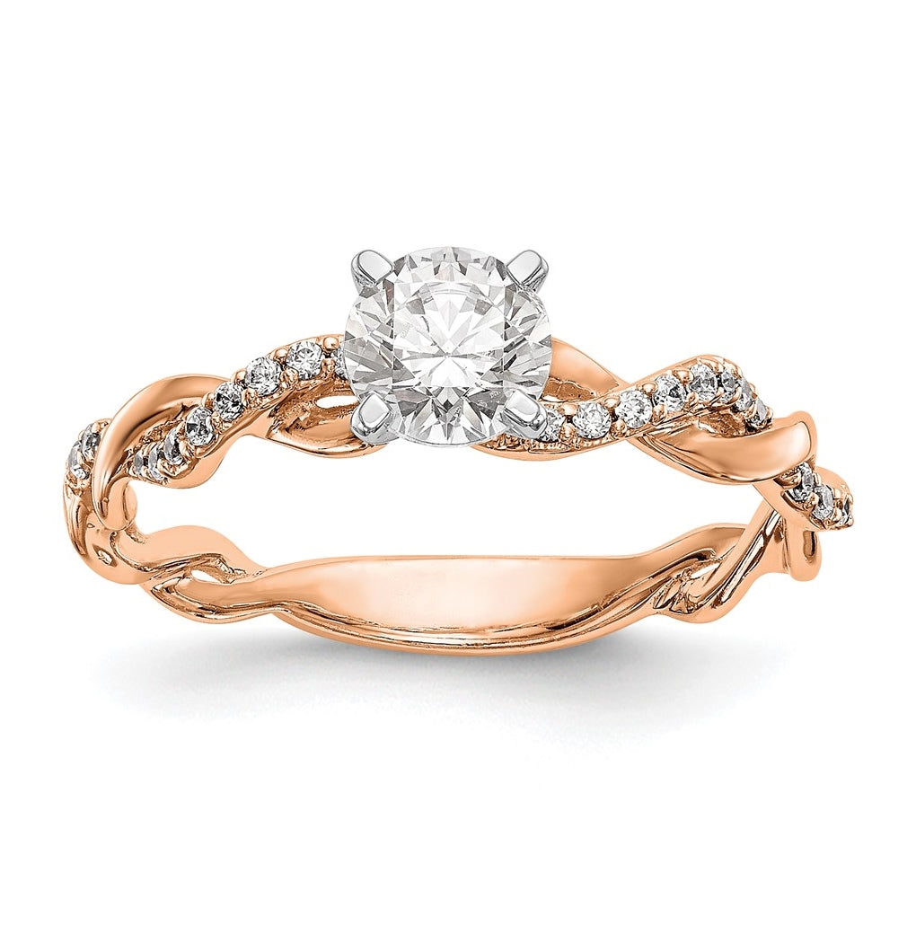 14k Rose Gold Criss-Cross Peg Set 1/10 carat Diamond Semi-mount Engagement Ring