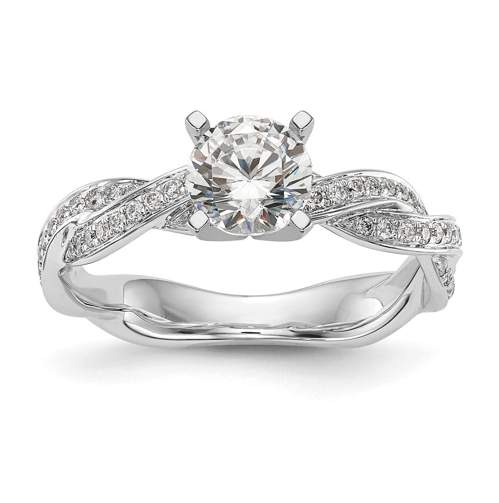14k White Gold Peg Set Semi-mount Criss-Cross Engagement Ring