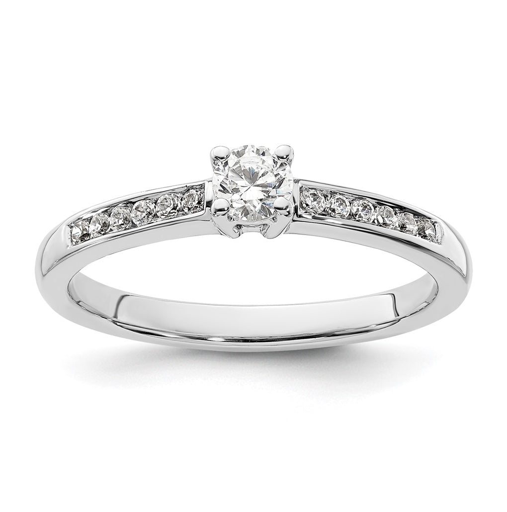 14K White Gold (Holds 1/5 carat (3.8mm) Round Center) 1/8 carat Channel-set Diamond Semi-Mount Engagement Ring