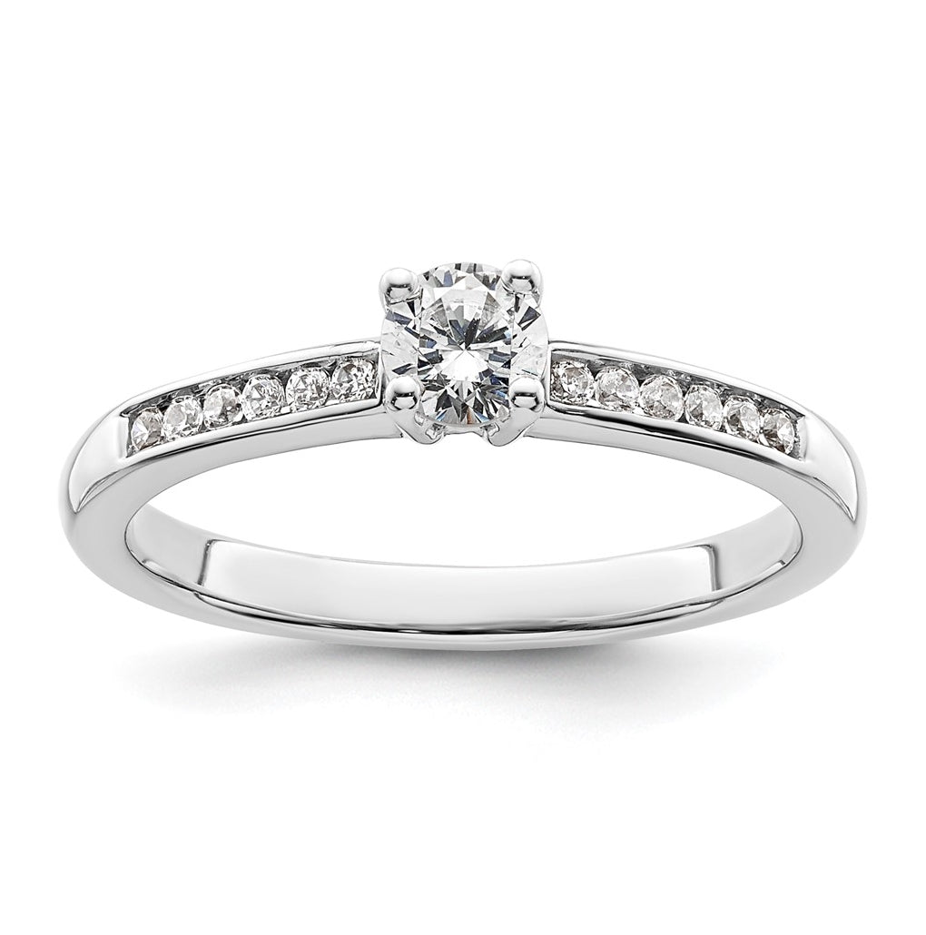 14K White Gold (Holds 1/4 carat (4.1mm) Round Center) 1/8 carat Channel-set Diamond Semi-Mount Engagement Ring