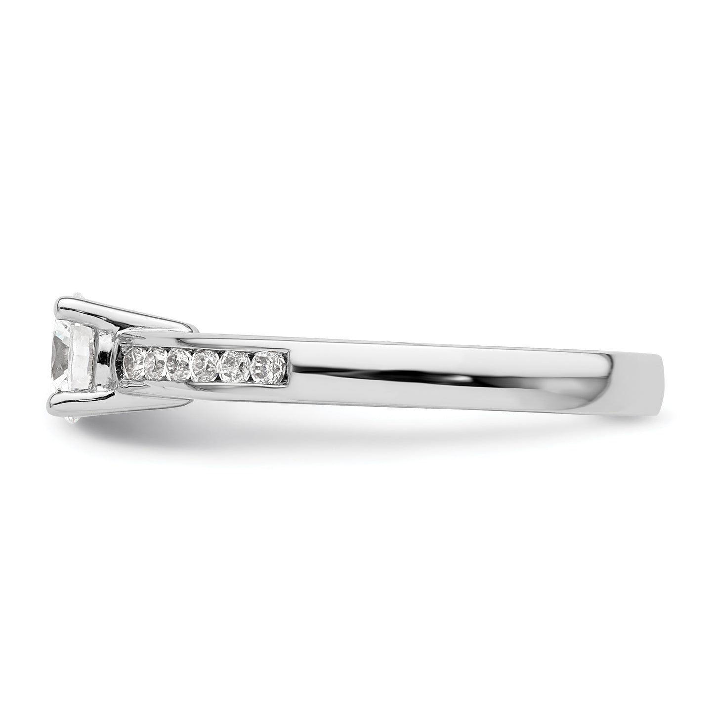 14K White Gold (Holds 1/2 carat (5.2mm) Round Center) 1/5 carat Channel-set Diamond Semi-Mount Engagement Ring