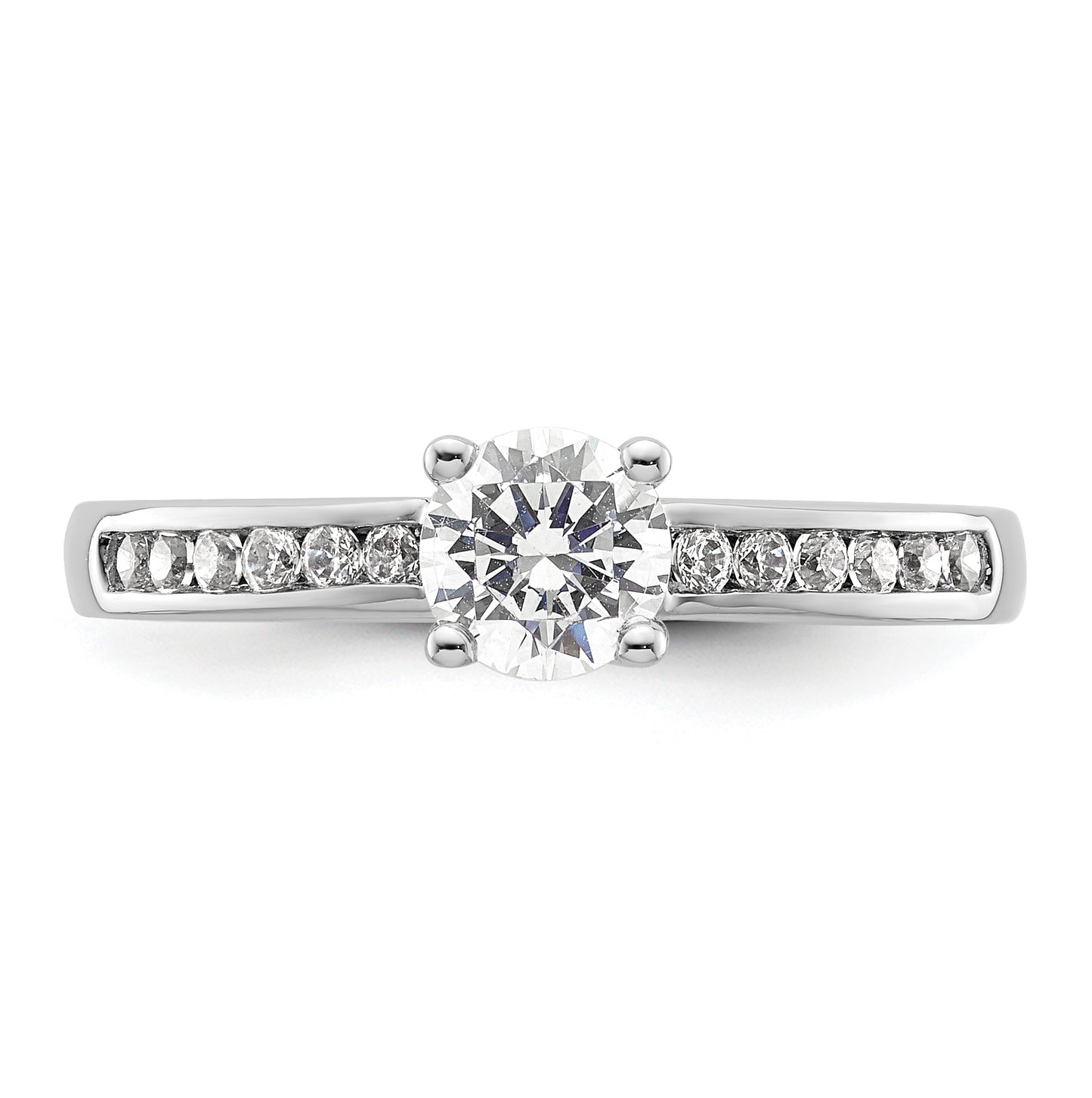 14K White Gold (Holds 1/2 carat (5.2mm) Round Center) 1/5 carat Channel-set Diamond Semi-Mount Engagement Ring