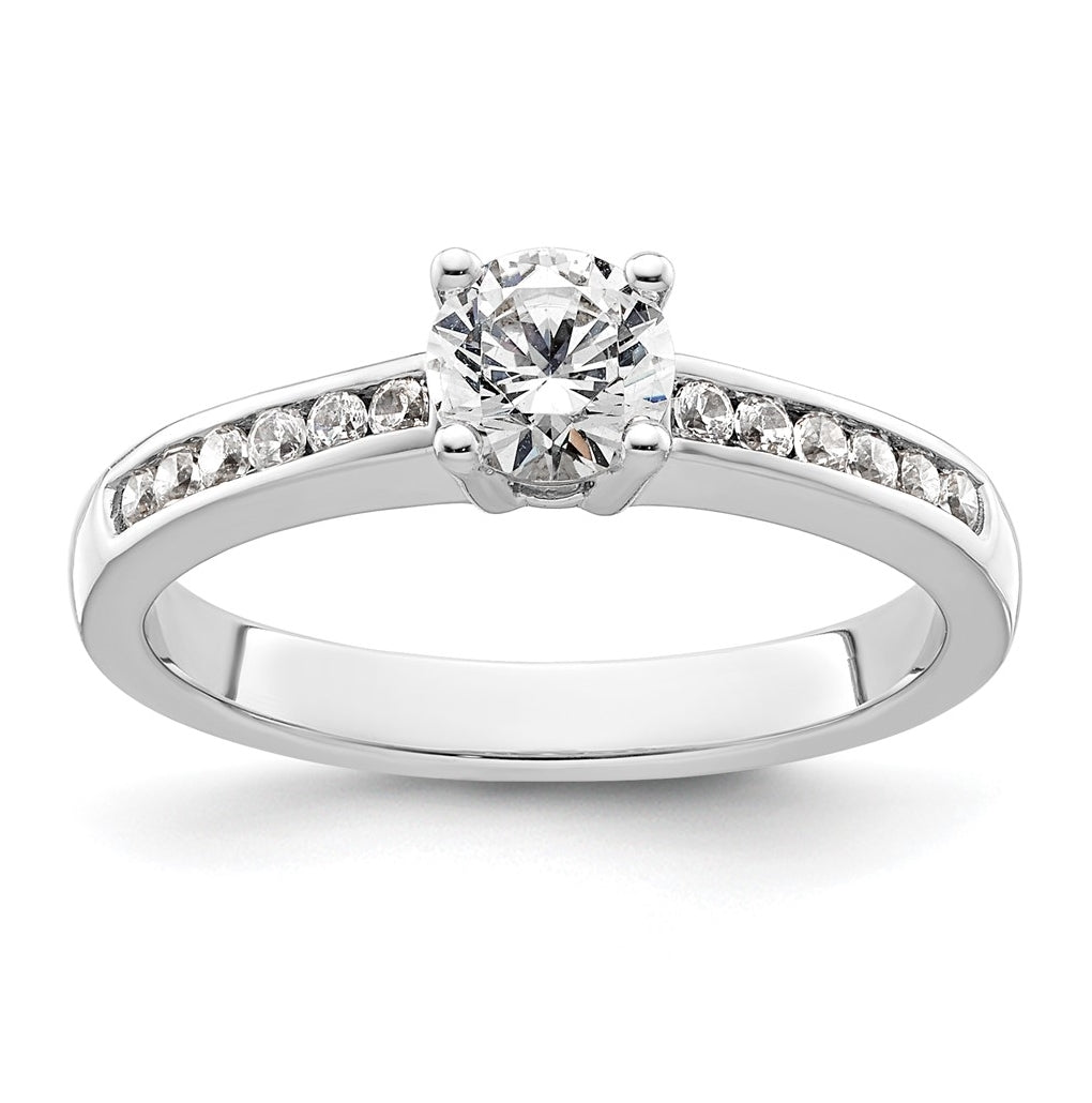 14K White Gold (Holds 1/2 carat (5.2mm) Round Center) 1/5 carat Channel-set Diamond Semi-Mount Engagement Ring