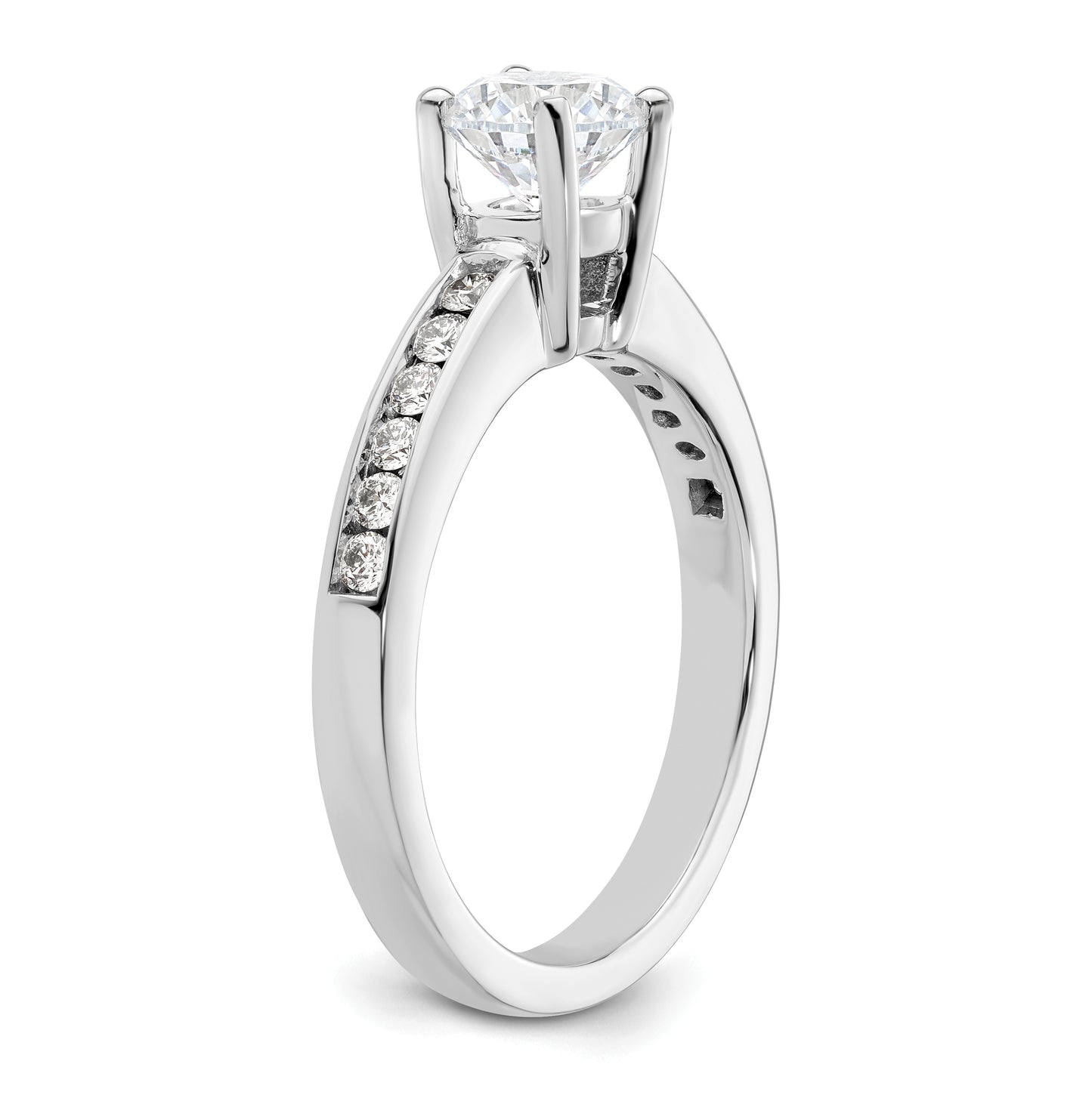 14K White Gold (Holds 3/4 carat (5.8mm) Round Center) 1/4 carat Channel-set Diamond Semi-Mount Engagement Ring