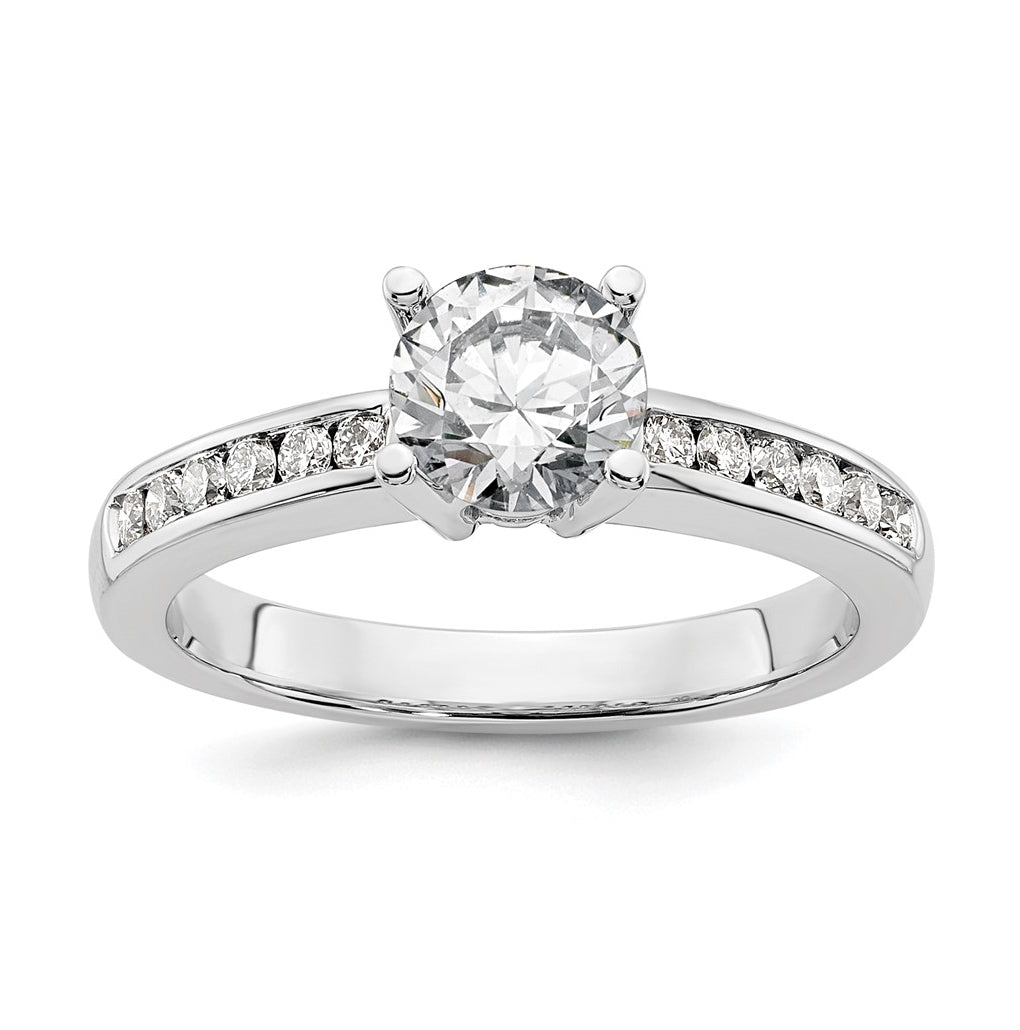 14K White Gold (Holds 3/4 carat (5.8mm) Round Center) 1/4 carat Channel-set Diamond Semi-Mount Engagement Ring