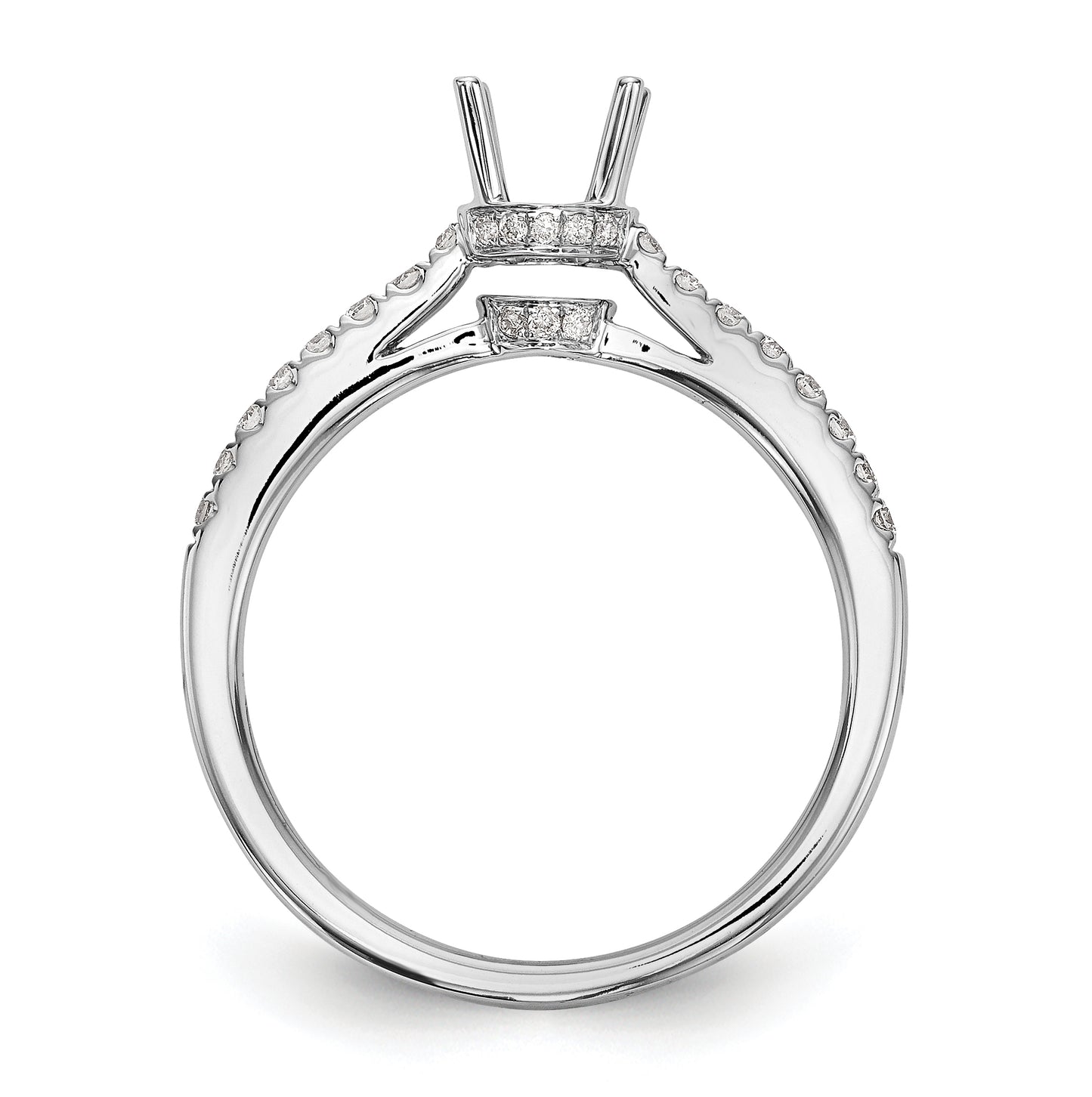 14k White Gold (Holds 1/2 carat (5.00mm) Round Center) 1/5 carat Diamond Semi-Mount Engagement Ring