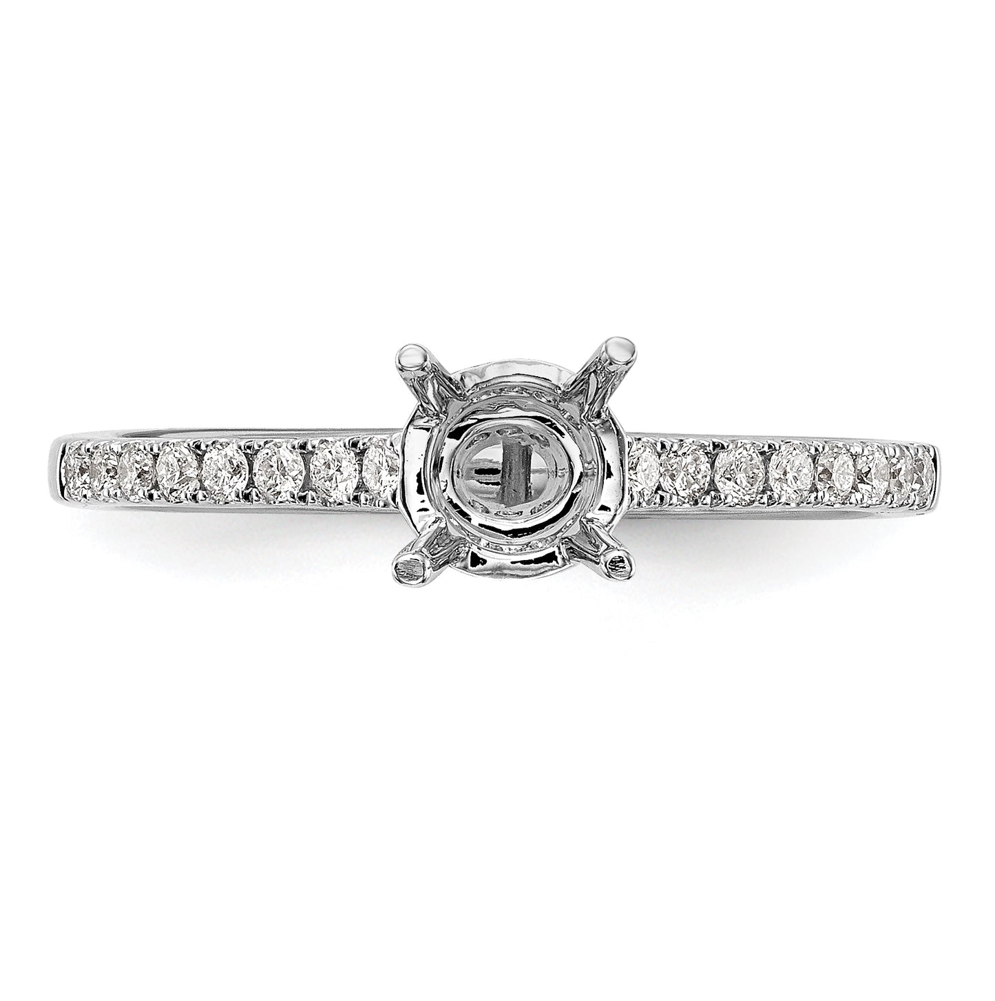 14k White Gold (Holds 1/2 carat (5.00mm) Round Center) 1/5 carat Diamond Semi-Mount Engagement Ring