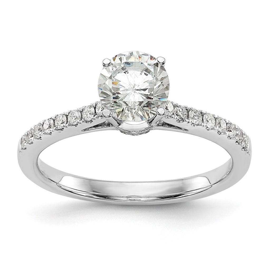 14k White Gold (Holds 1/2 carat (5.00mm) Round Center) 1/5 carat Diamond Semi-Mount Engagement Ring