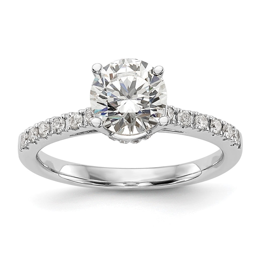 14k White Gold (Holds 1 carat (6.50mm) Round Center) 1/4 carat Diamond Semi-Mount Engagement Ring