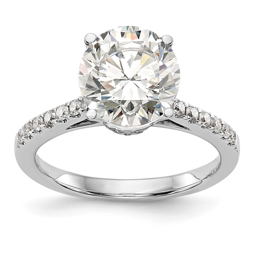 14k White Gold (Holds 1.5 carat (7.50mm) Round Center) 1/3 carat Diamond Semi-Mount Engagement Ring