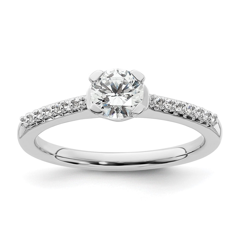 14k White Gold (Holds 1/2 carat (5.00mm) Round Center) 1/15 carat Diamond Semi-Mount Engagement Ring
