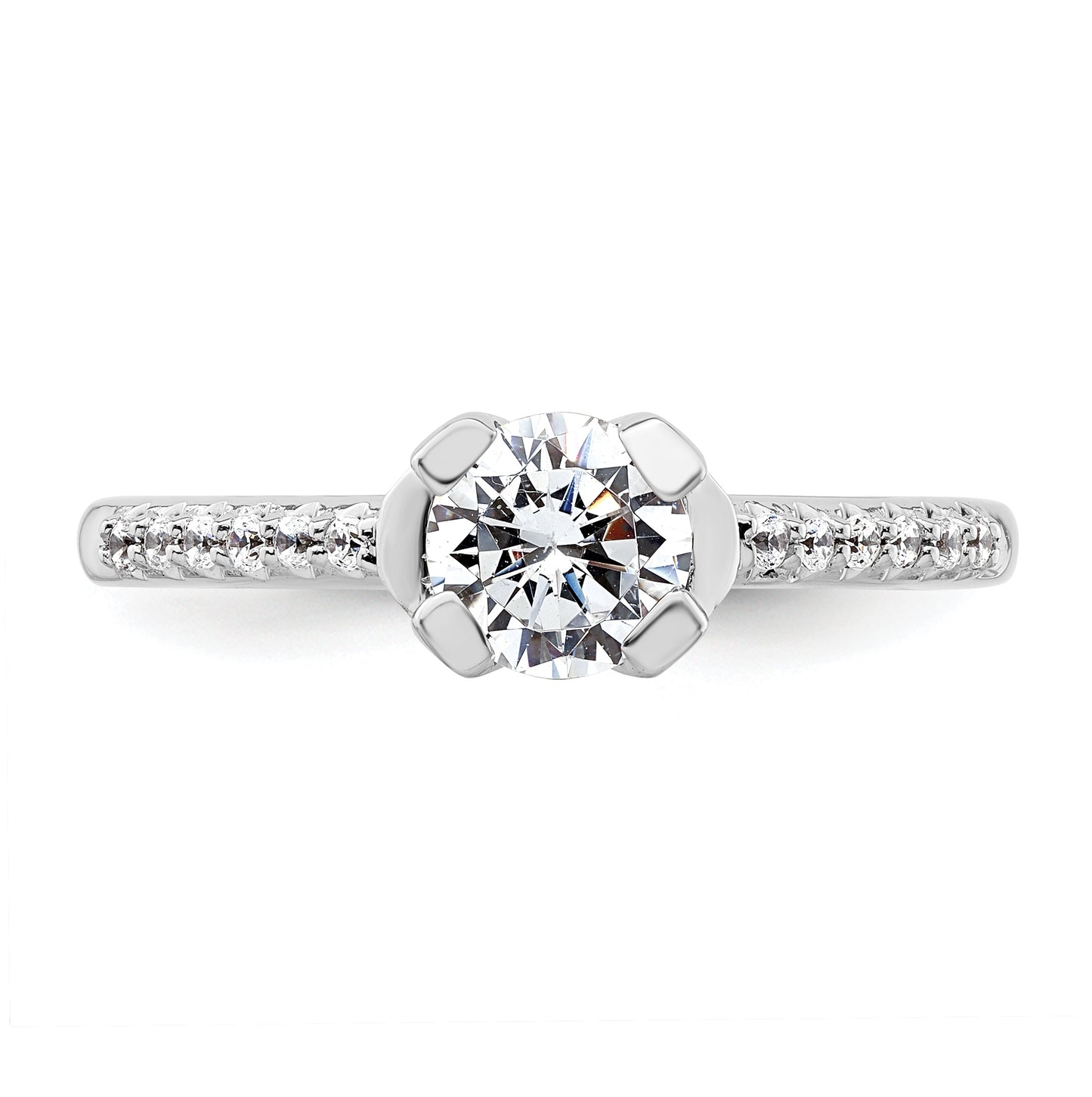 14k White Gold (Holds 3/4 carat (5.80mm) Round Center) 1/10 carat Diamond Semi-Mount Engagement Ring