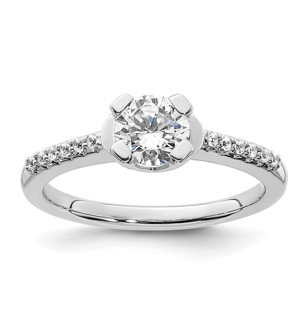 14k White Gold (Holds 3/4 carat (5.80mm) Round Center) 1/10 carat Diamond Semi-Mount Engagement Ring