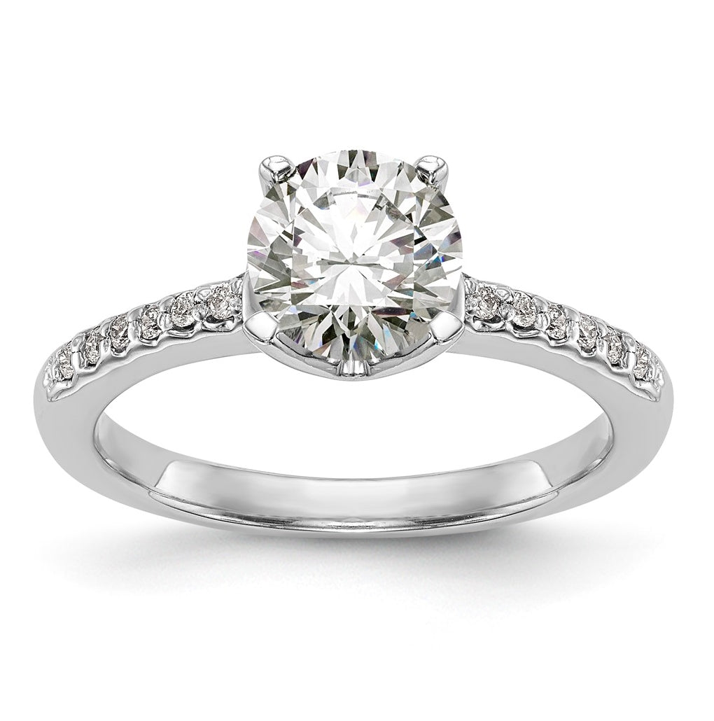14k White Gold (Holds 1 carat (6.50mm) Round Center) 1/8 carat Diamond Semi-Mount Engagement Ring