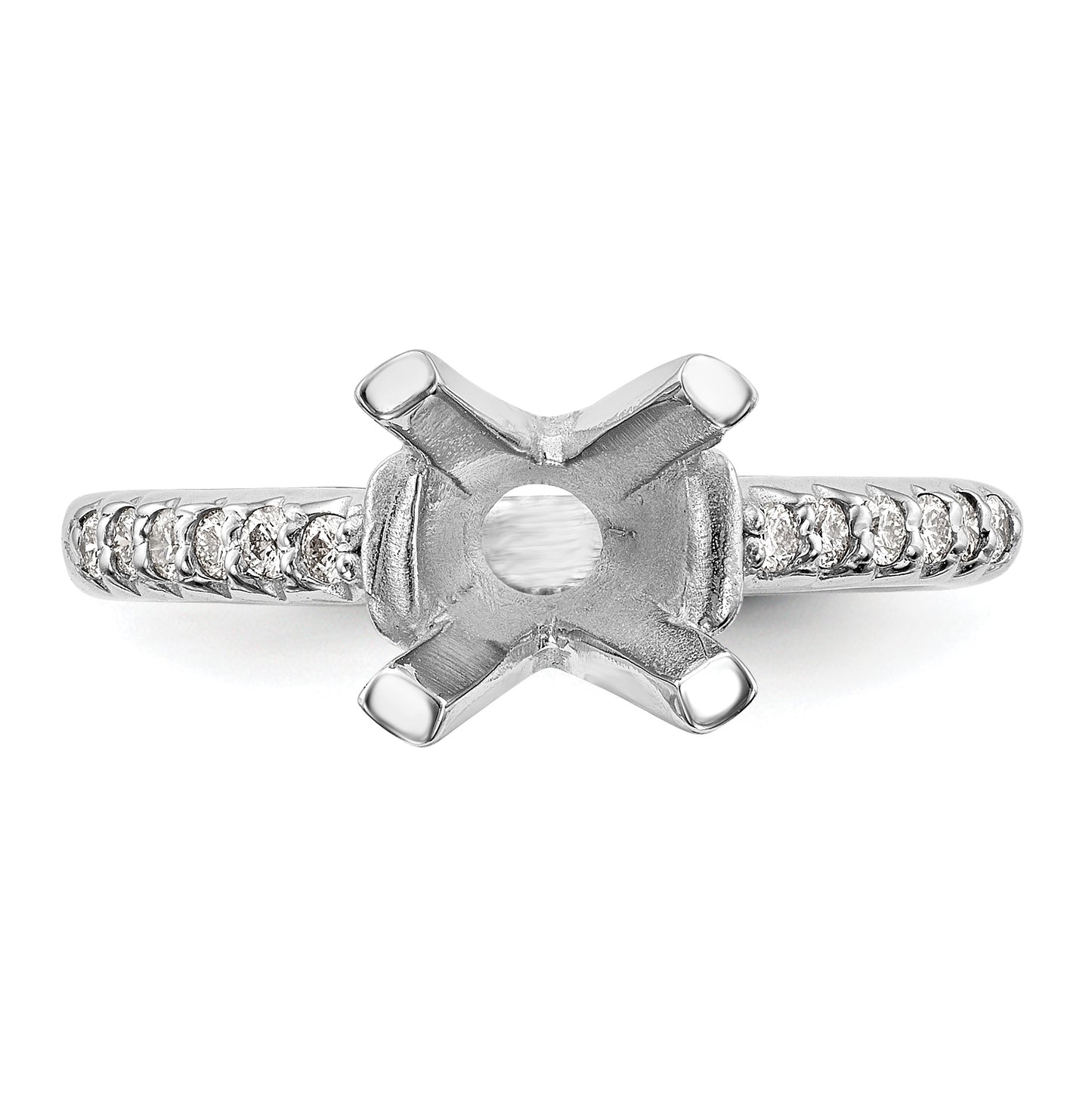 14k White Gold (Holds 2 carat (8.00mm) Round Center) 1/8 carat Diamond Semi-Mount Engagement Ring