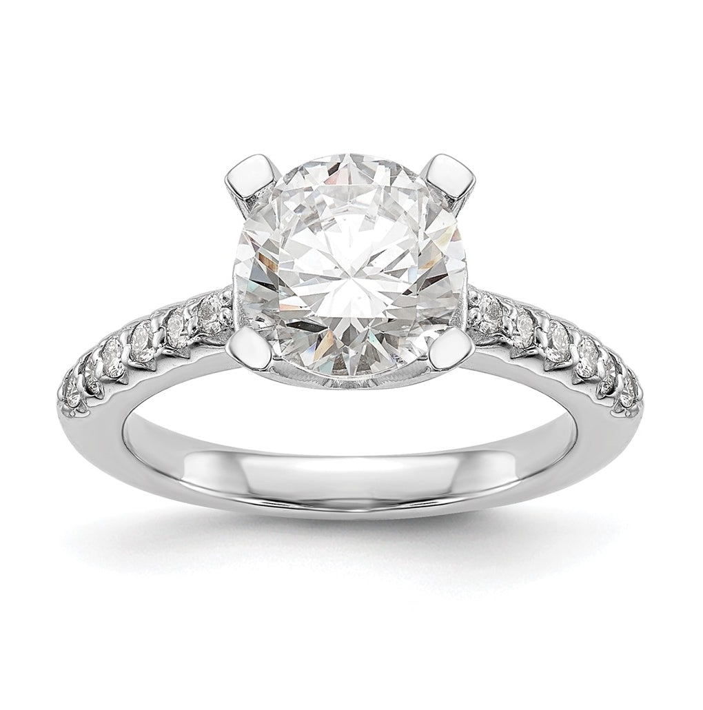 14k White Gold (Holds 2 carat (8.00mm) Round Center) 1/8 carat Diamond Semi-Mount Engagement Ring