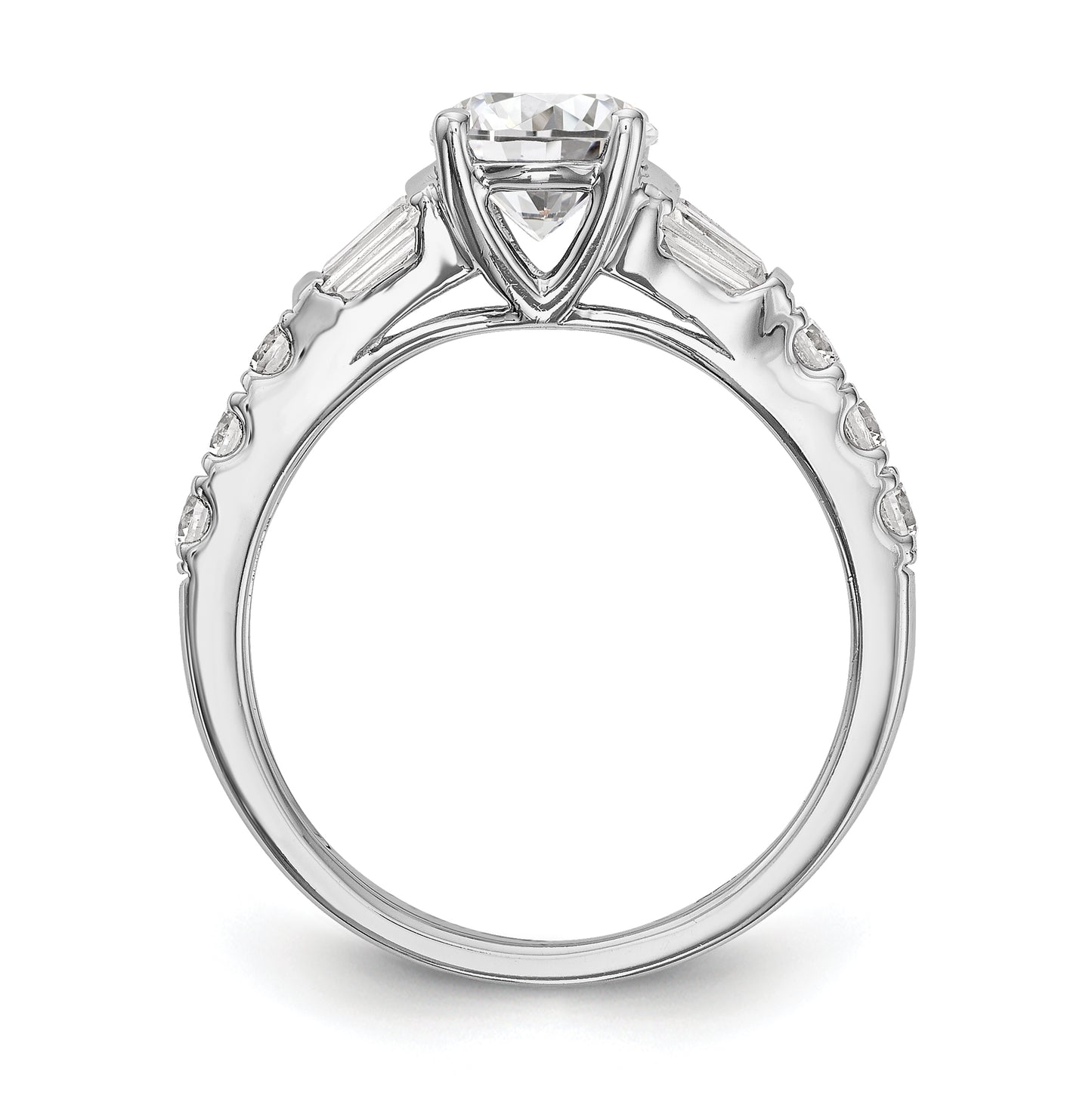 14K White Gold (Holds 1 carat (6.5mm) Round Center) 5/8 carat Round/Baguette Diamond Semi-Mount Engagement Ring